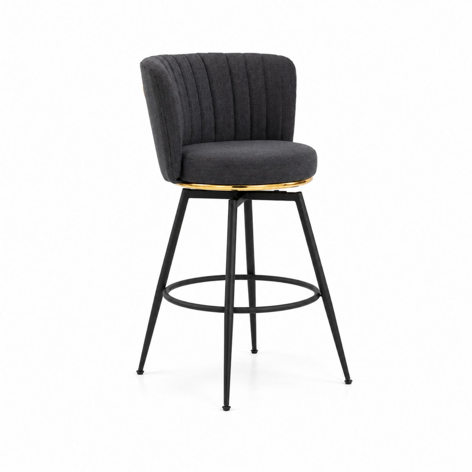 Tabouret de bar en tissu gris foncé avec cadre en métal noir et doré