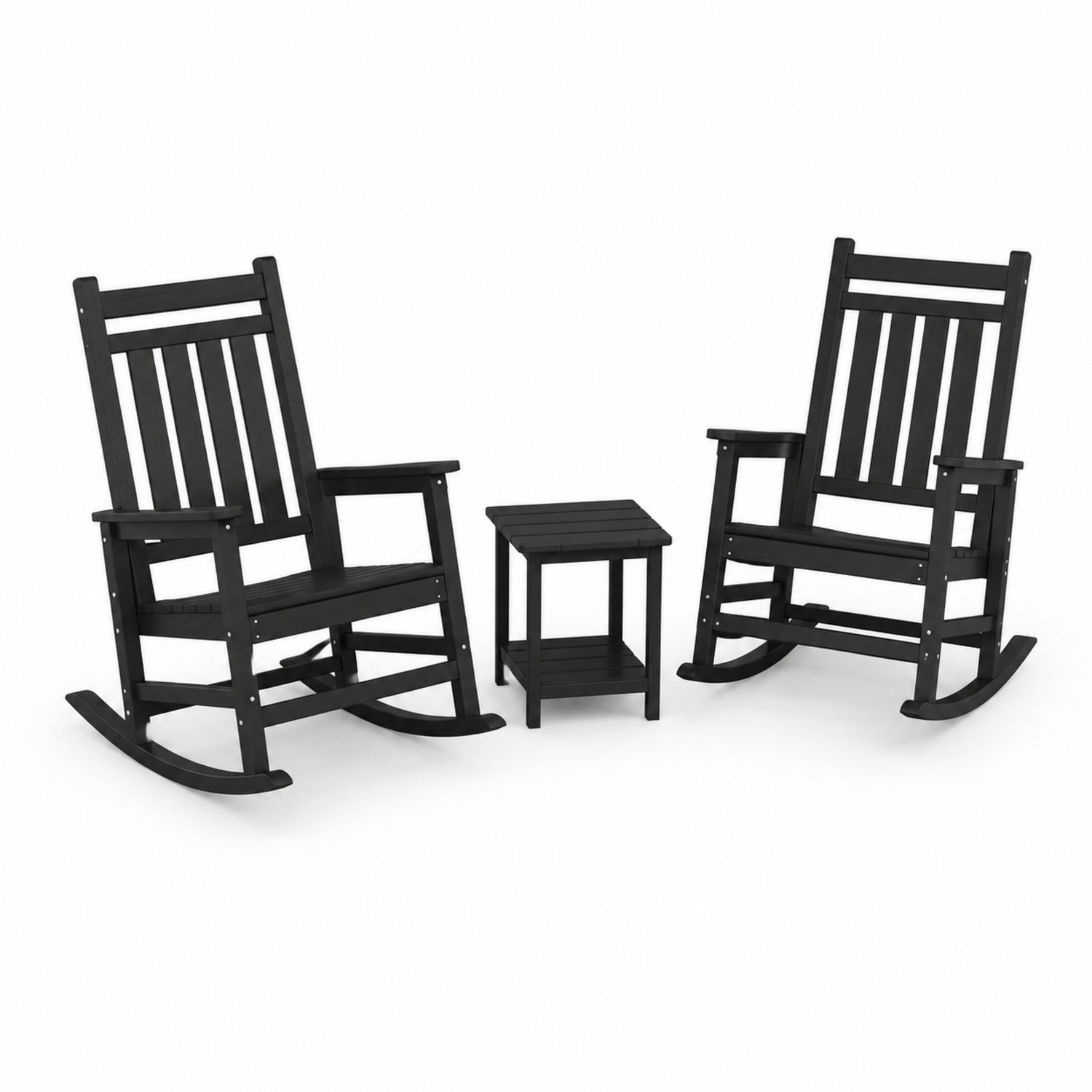 Ensemble de fauteuils à bascule et table en bois noir
