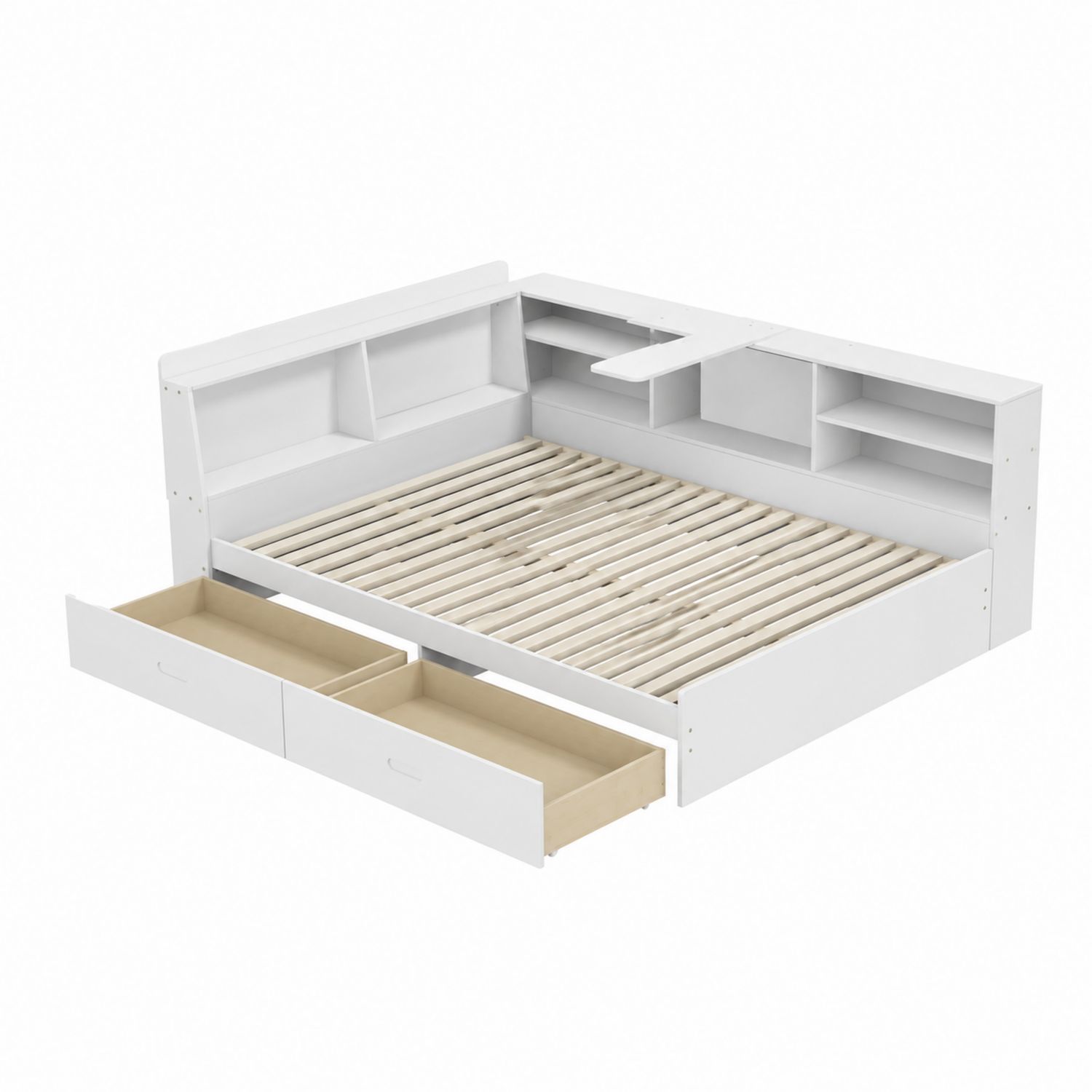 Lit en bois avec tiroirs de rangement 160x200 cm Blanc