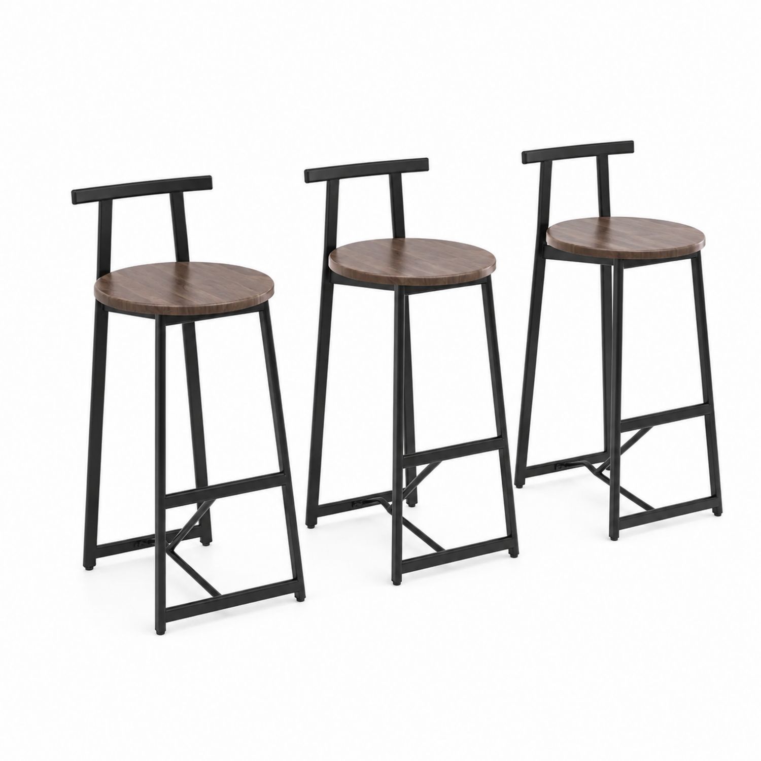 Ensemble de 3 tabourets de bar en métal et bois