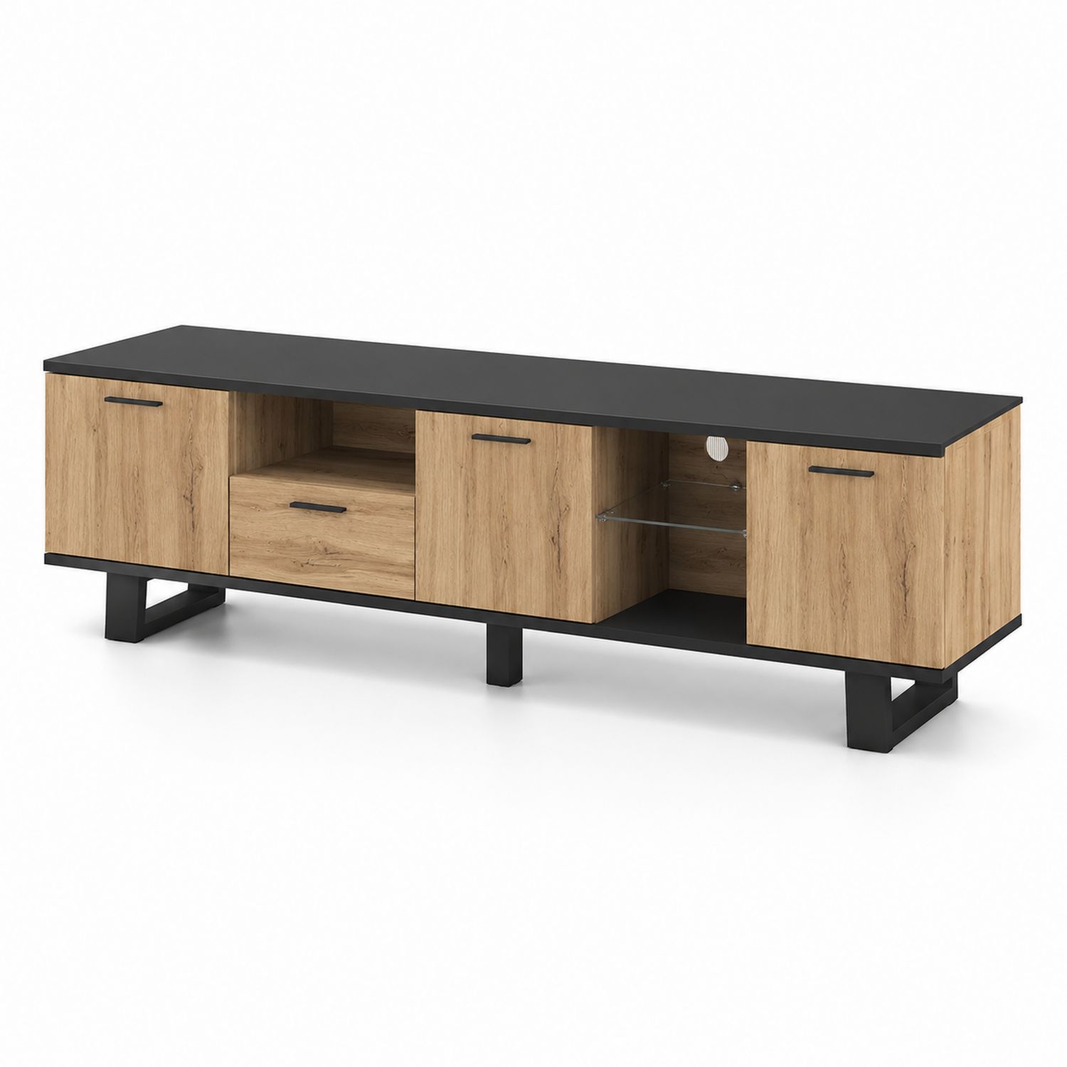 Meuble TV en bois et métal avec portes 180x40x50 cm