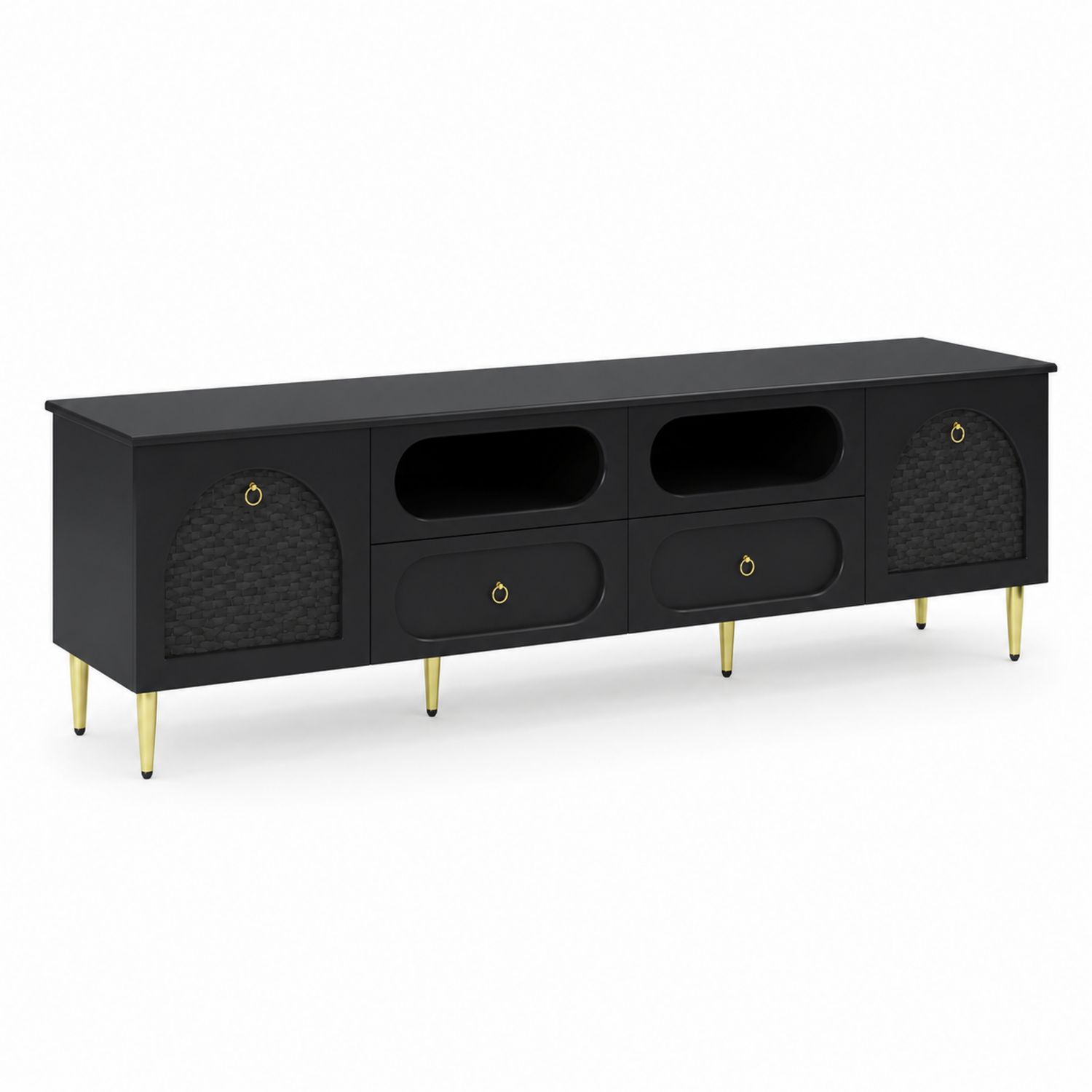 Meuble TV en bois noir et doré avec pieds en métal 180 cm