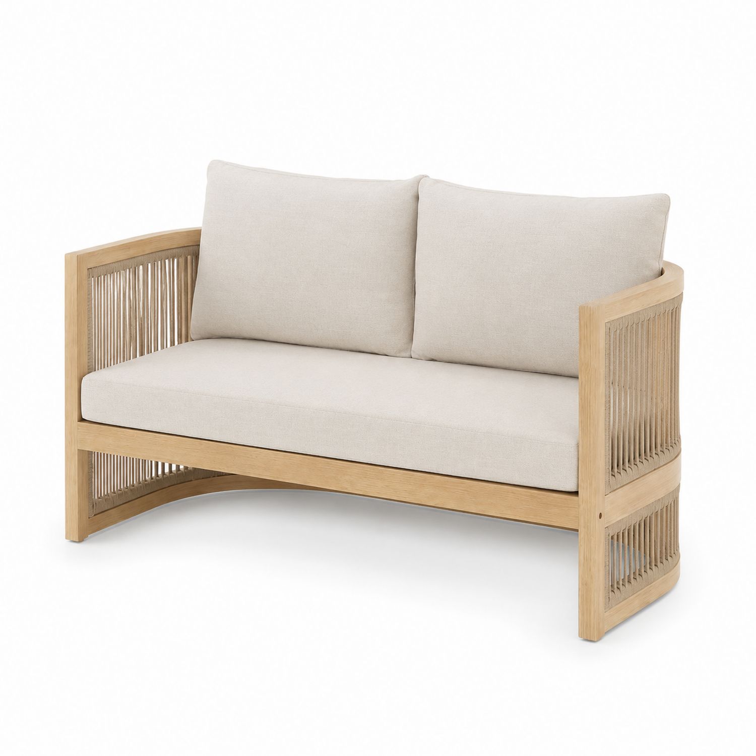 Canapé extérieur en bois avec coussins en polyester beige