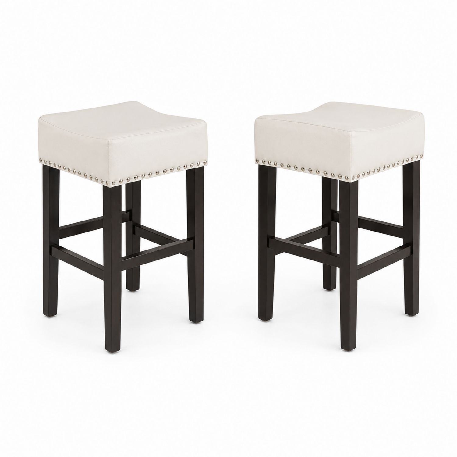 Tabourets de bar en similicuir Crème avec structure en bois