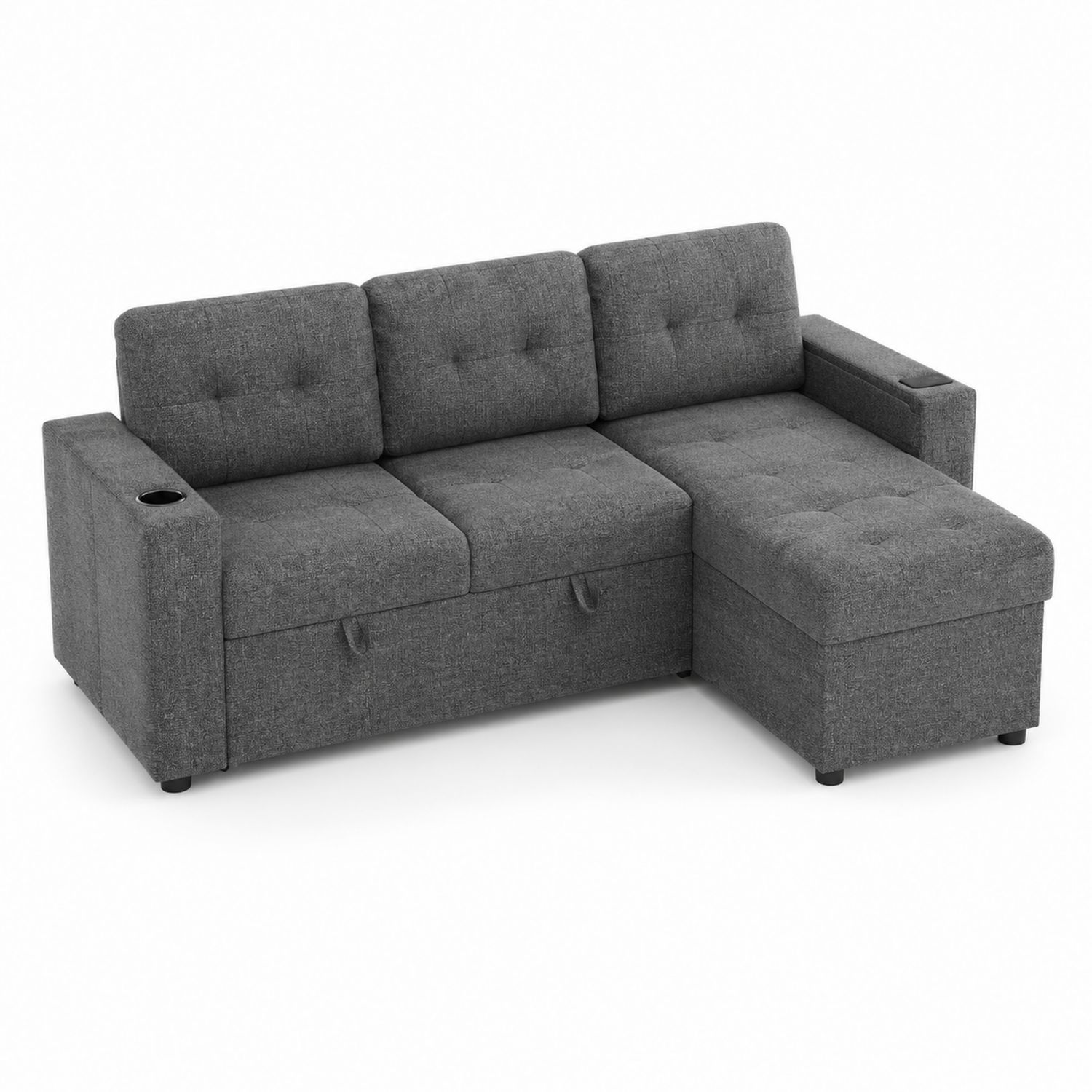 Canapé d'angle en tissu Gris convertible