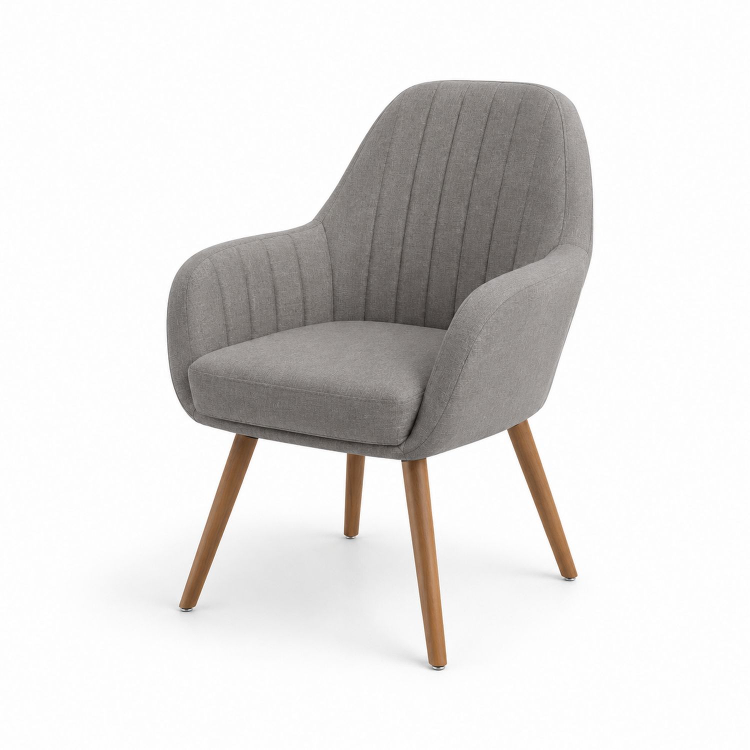 Chaise en tissu gris avec accoudoirs et pieds en bois