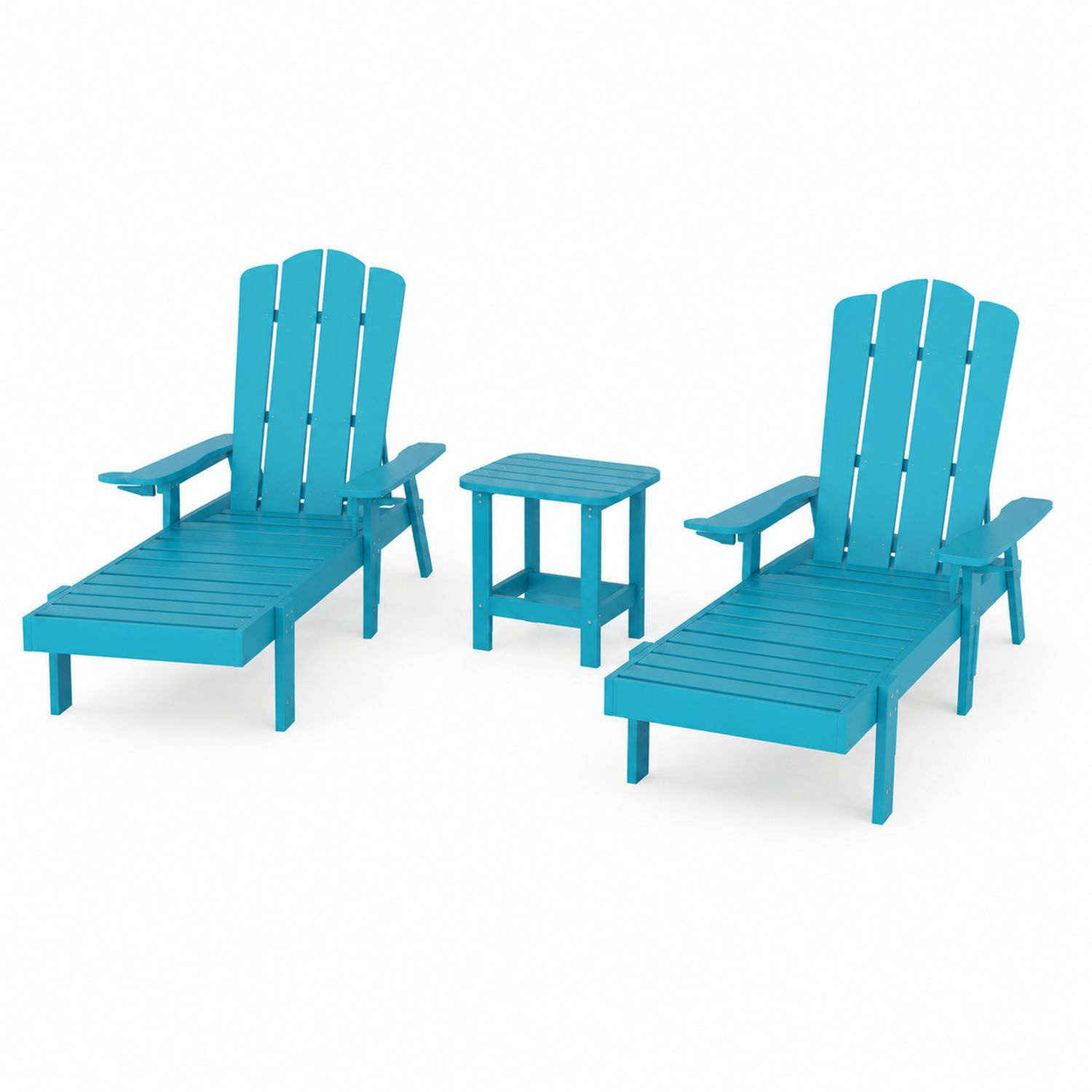 Ensemble de chaises longues et table en bois bleu