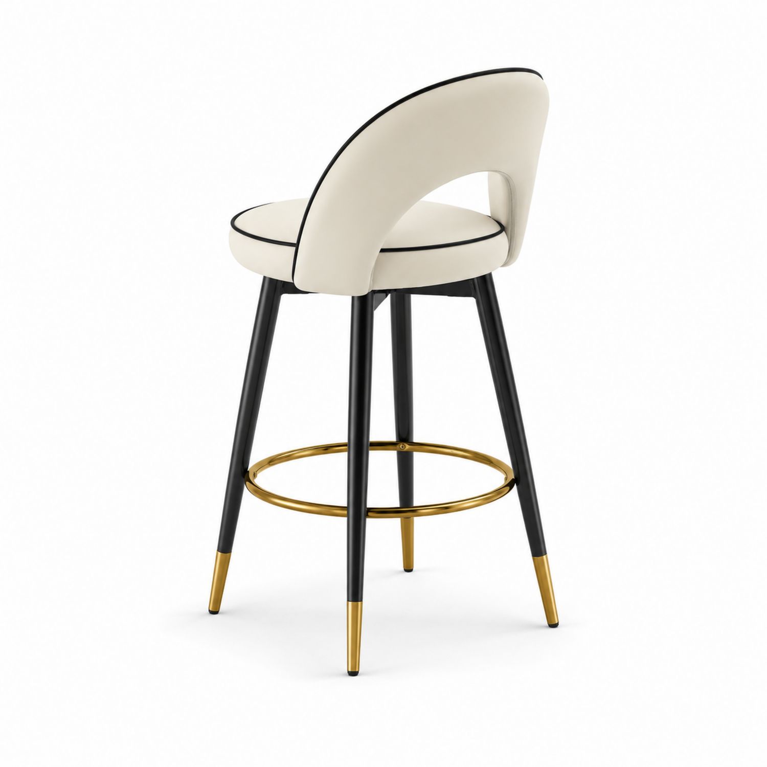 Tabouret de Bar en Similicuir Blanc avec Métal Doré et Structure Noire