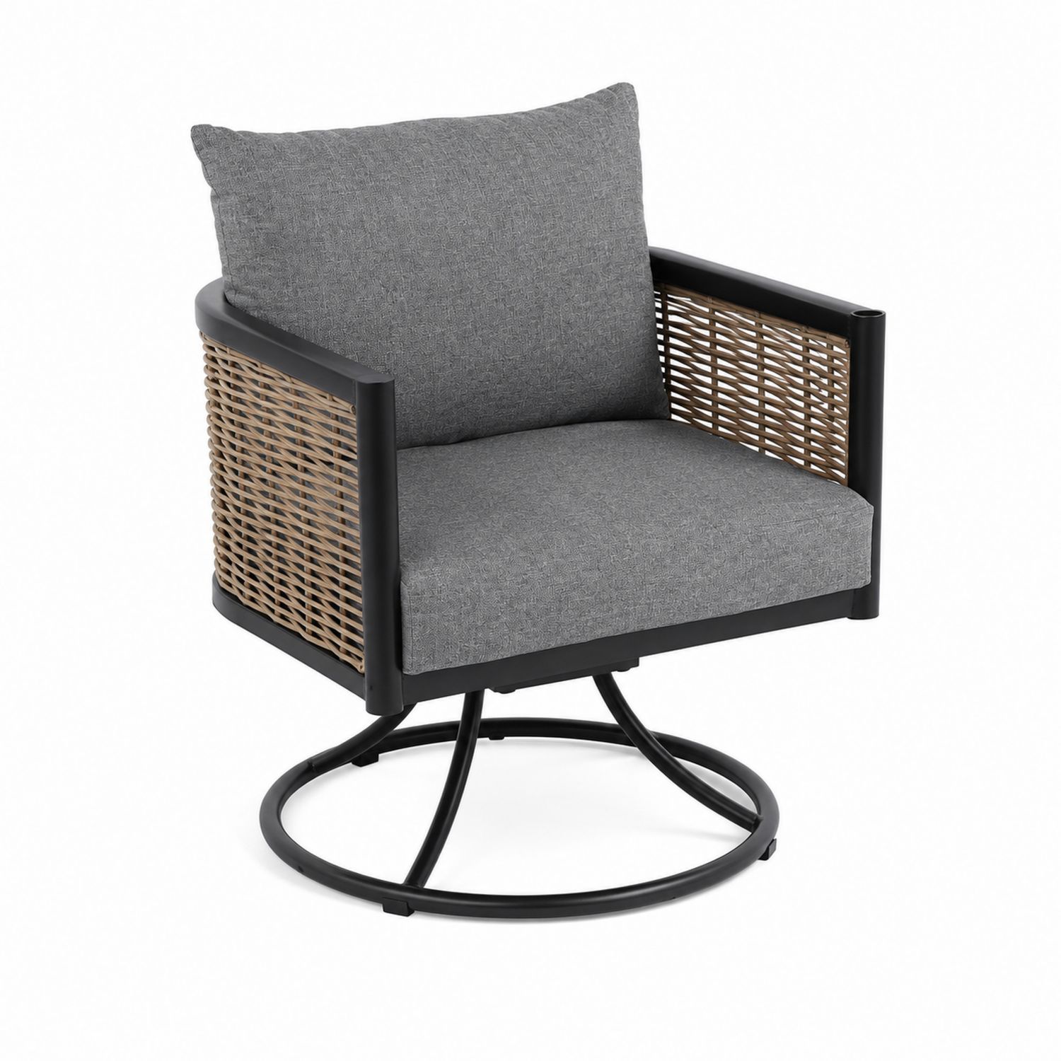 Chaise d'extérieur pivotante en osier et tissu gris