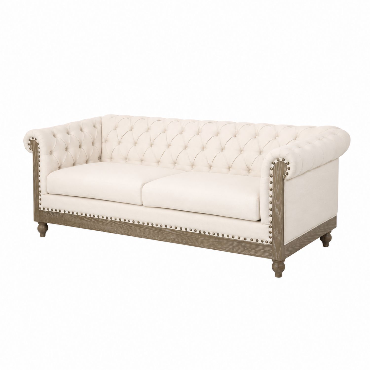 Canapé Chesterfield 3 places en lin Beige