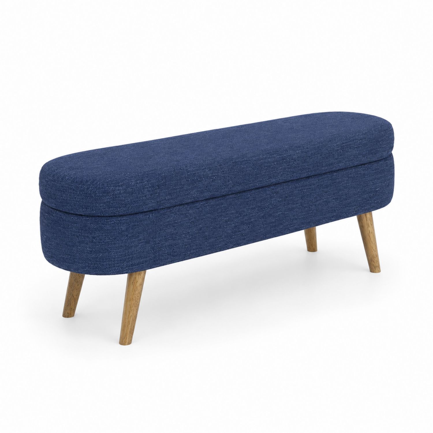 Banc ovale en bois et tissu bleu