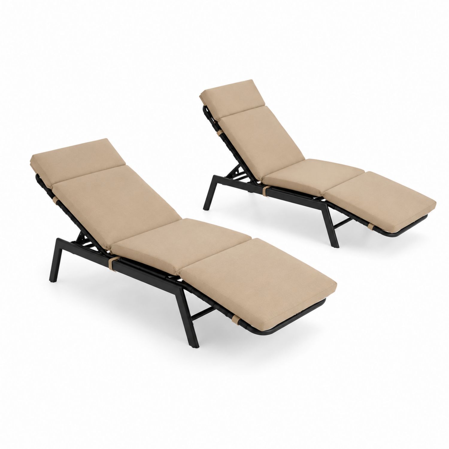 Lot de 2 chaises longues en aluminium et tissu polyester beige