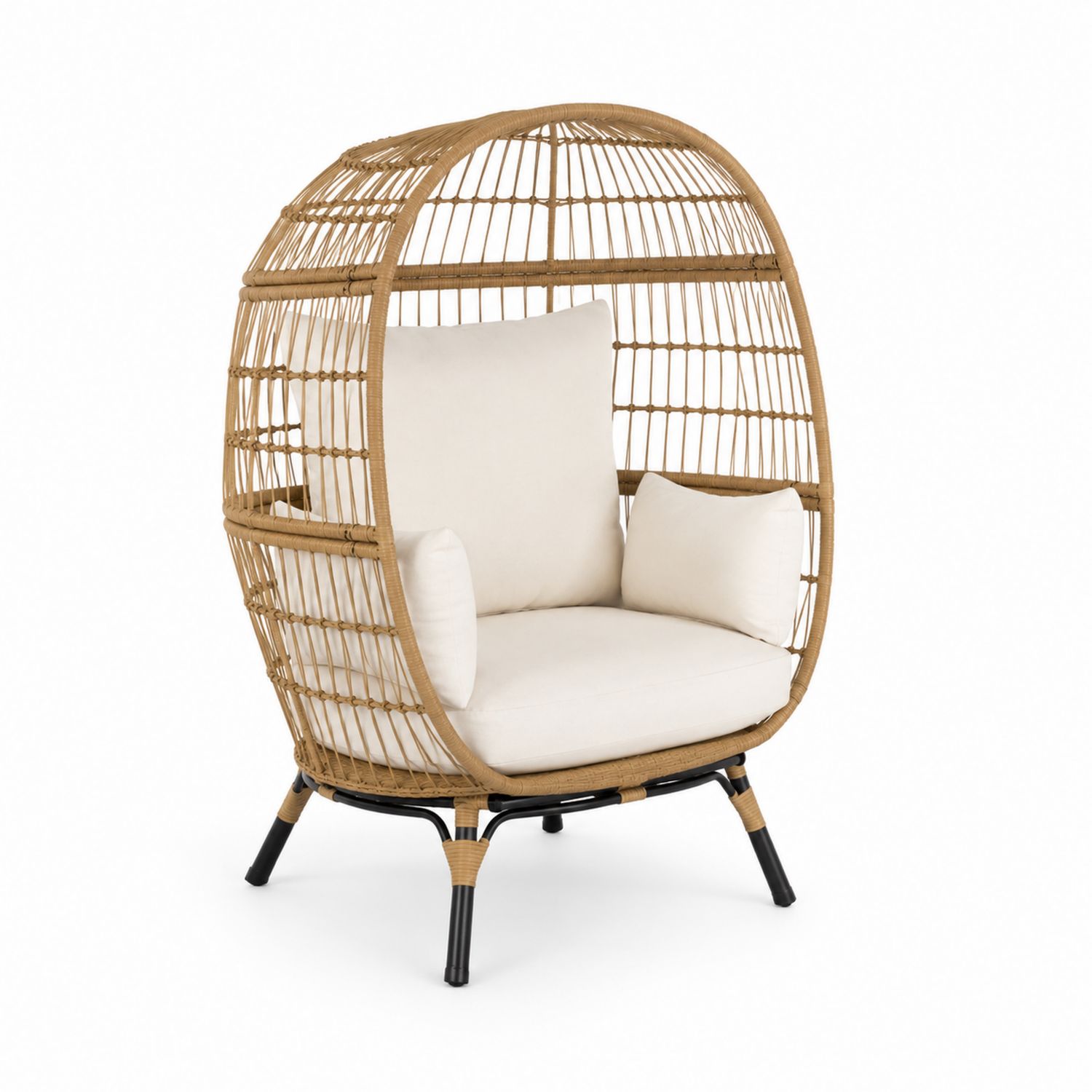 Fauteuil en rotin avec coussins beiges