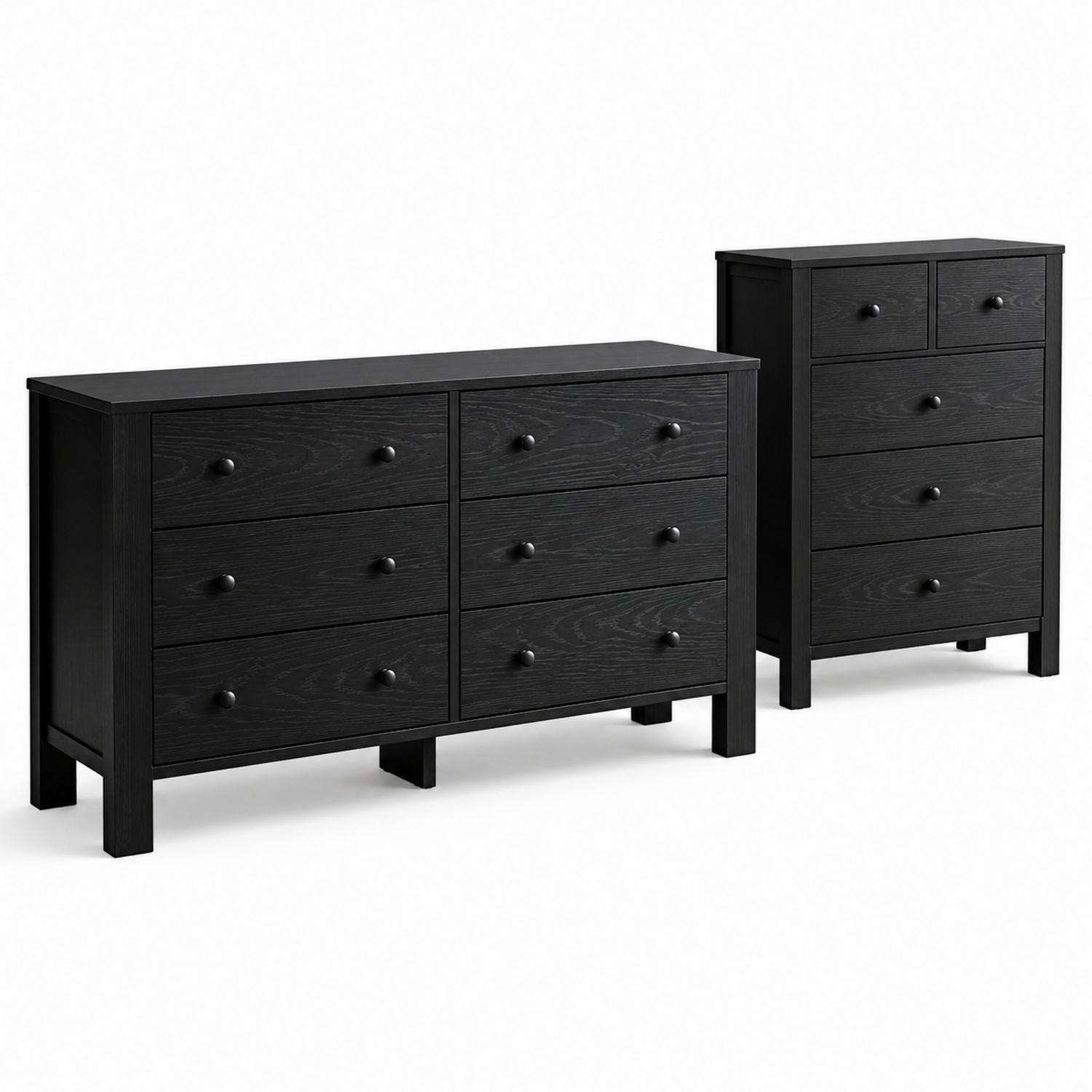 Ensemble de Commodes en Bois Noir avec 6 et 5 Tiroirs