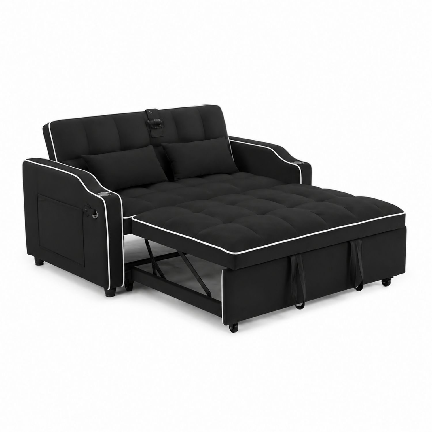 Canapé convertible 2 places tissu noir