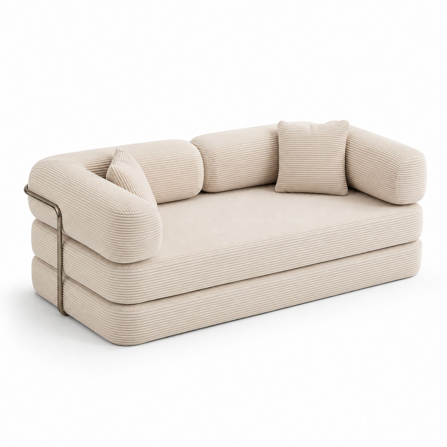 Canapé en Velours Côtelé Beige 2 Places avec Coussins Amovibles