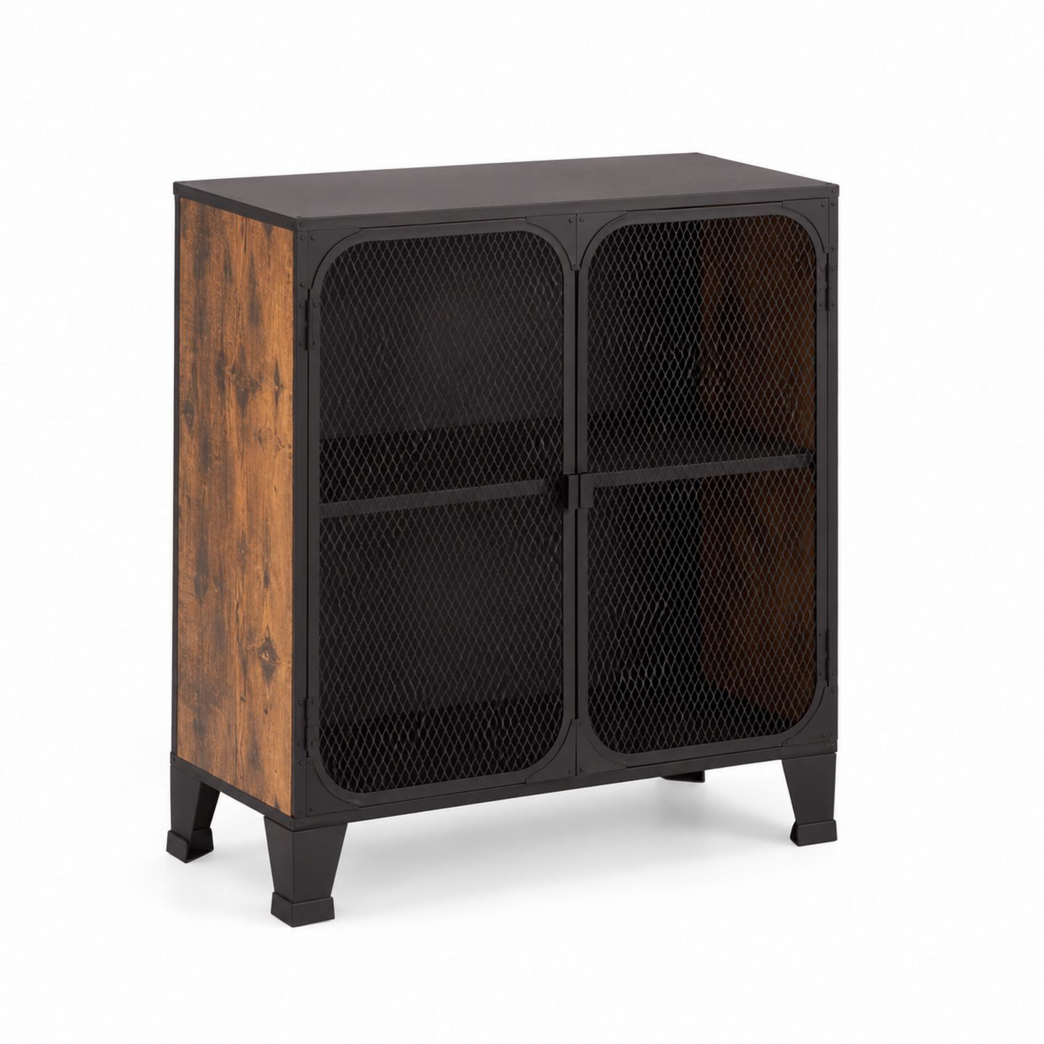Armoire en métal et bois avec portes grillagées