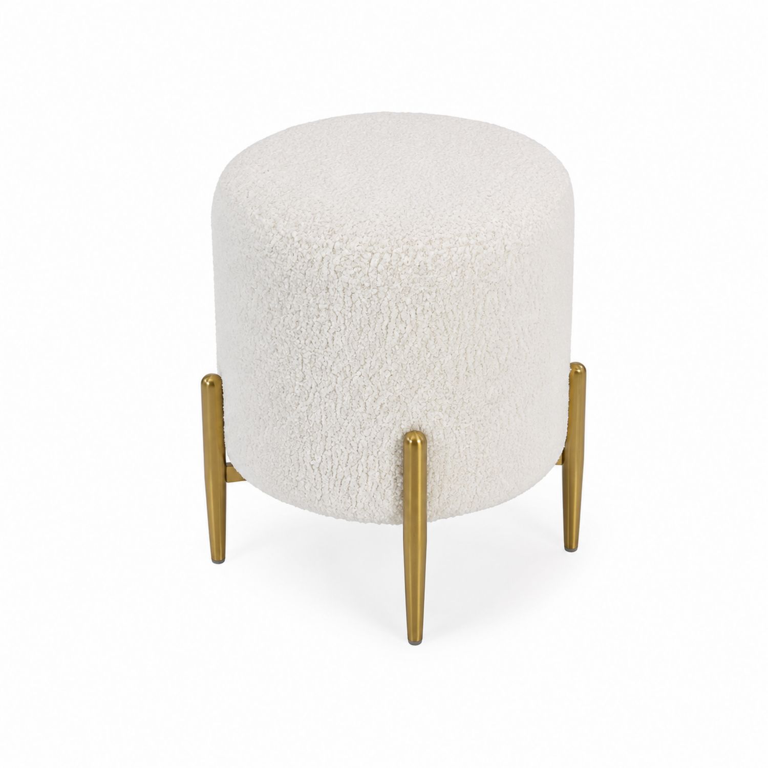 Tabouret Rond en Bouclé avec Pieds en Métal Doré 40cm