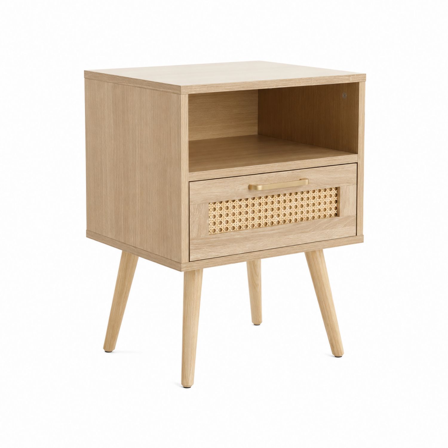 Table de chevet en bois avec tiroir en cannage