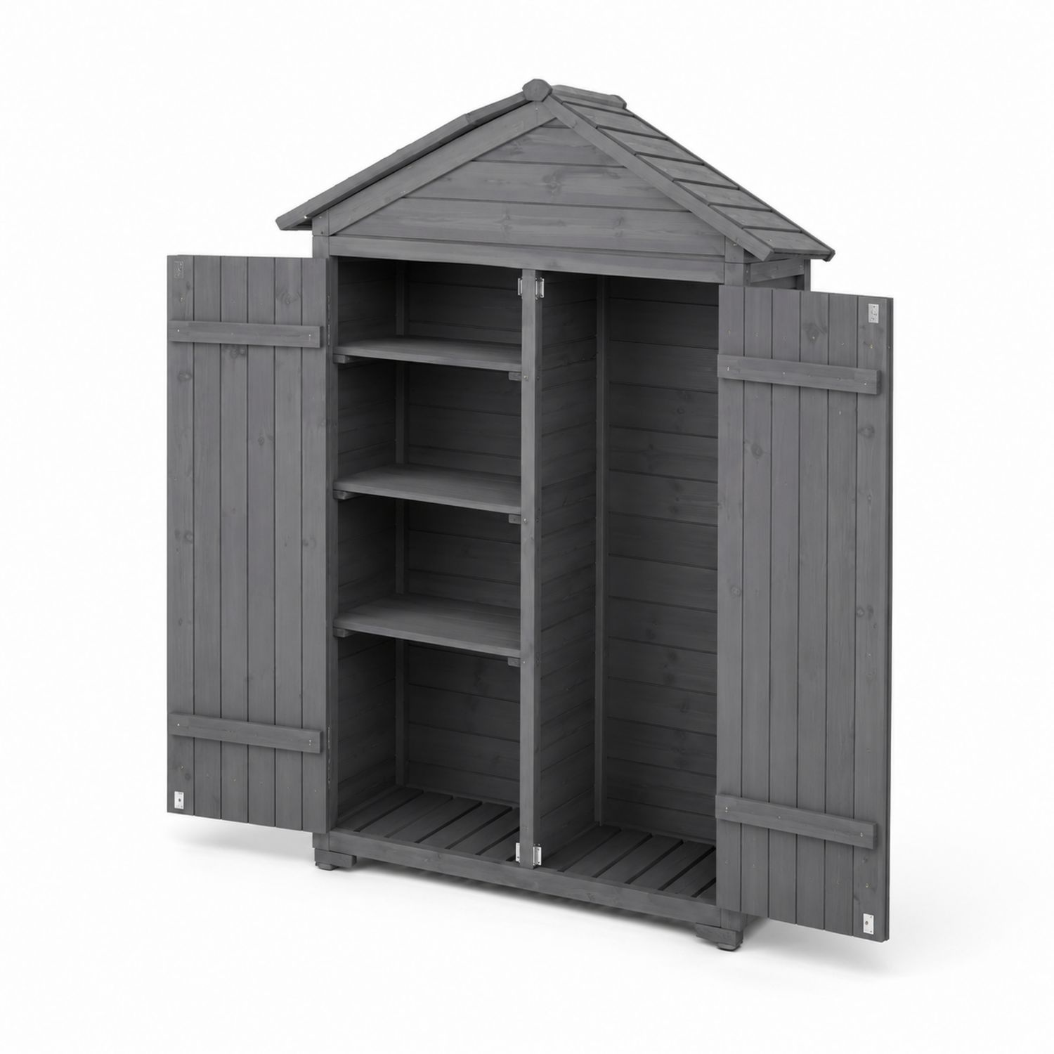 Abri de jardin en bois avec étagères multiples Gris