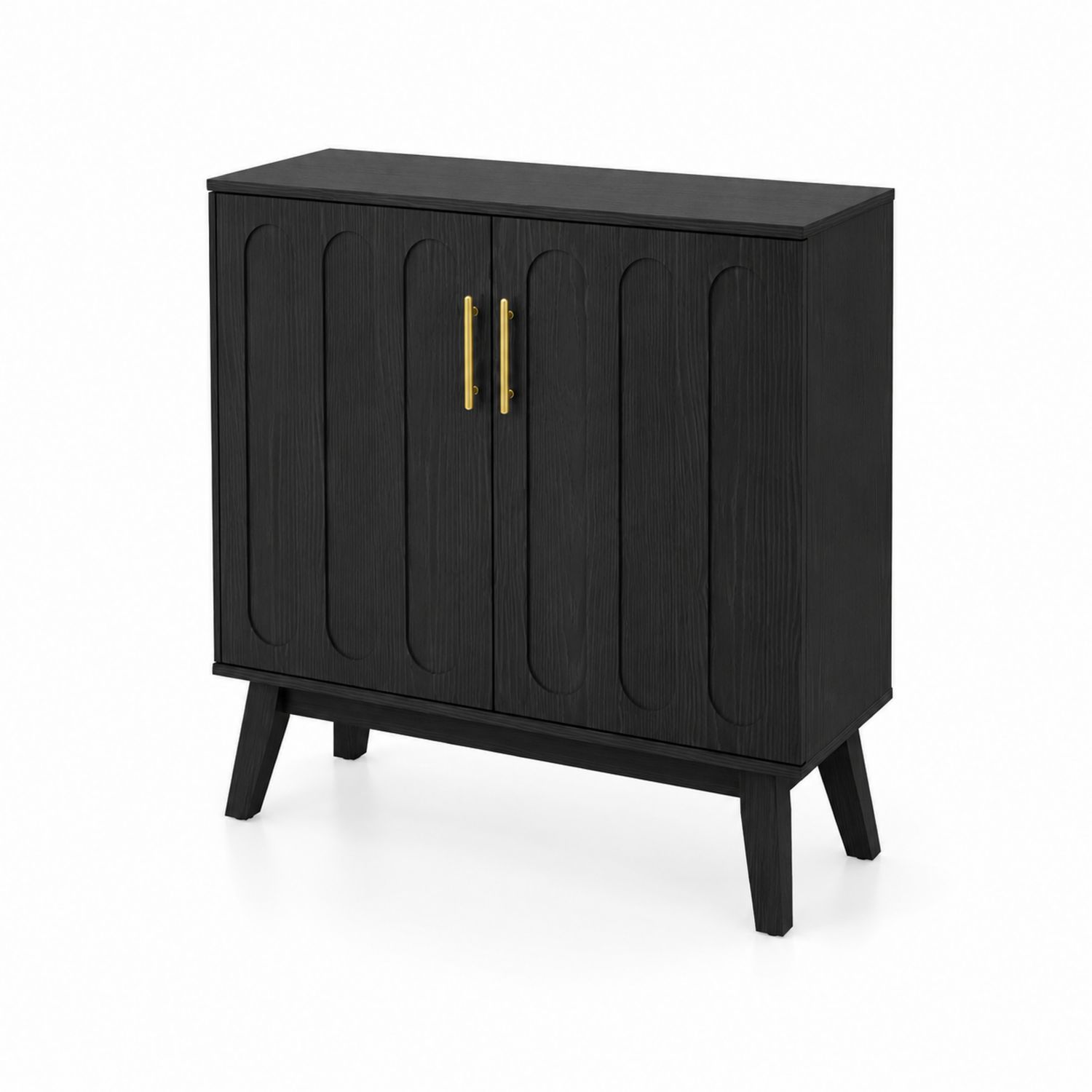 Buffet en bois noir avec poignées en métal doré