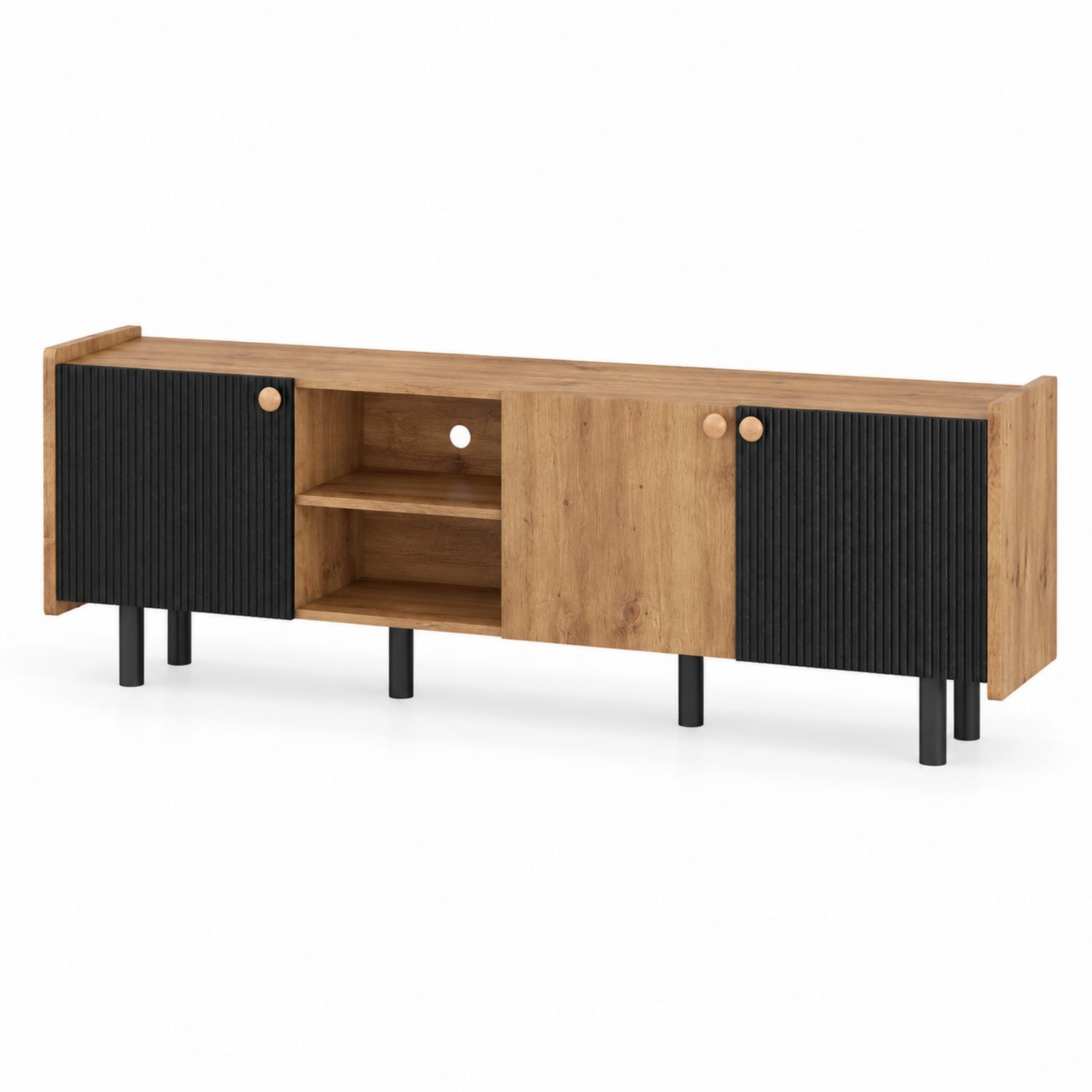 Meuble TV en bois et MDF avec portes striées 200x40x50 cm