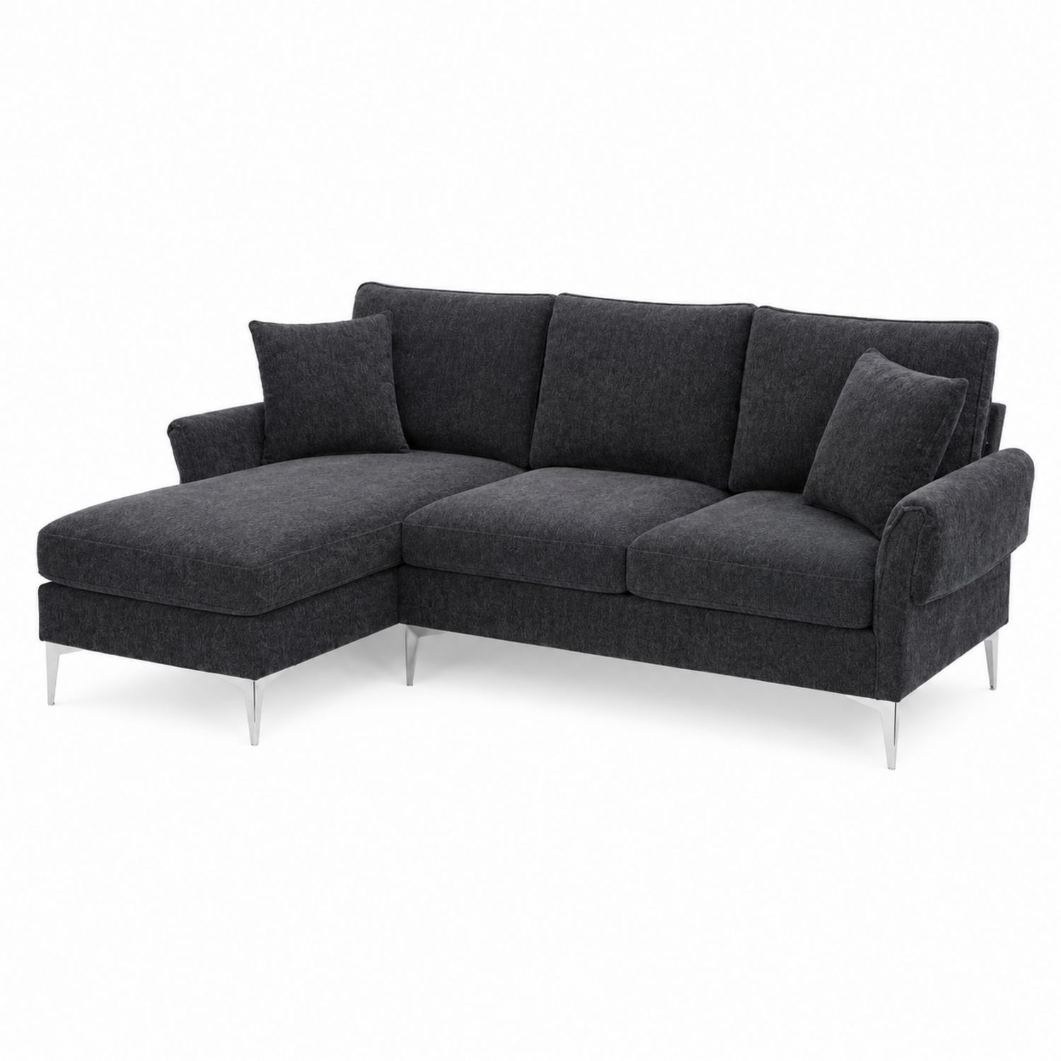Canapé d'angle en tissu avec pieds en métal 280cm x 160cm x 85cm