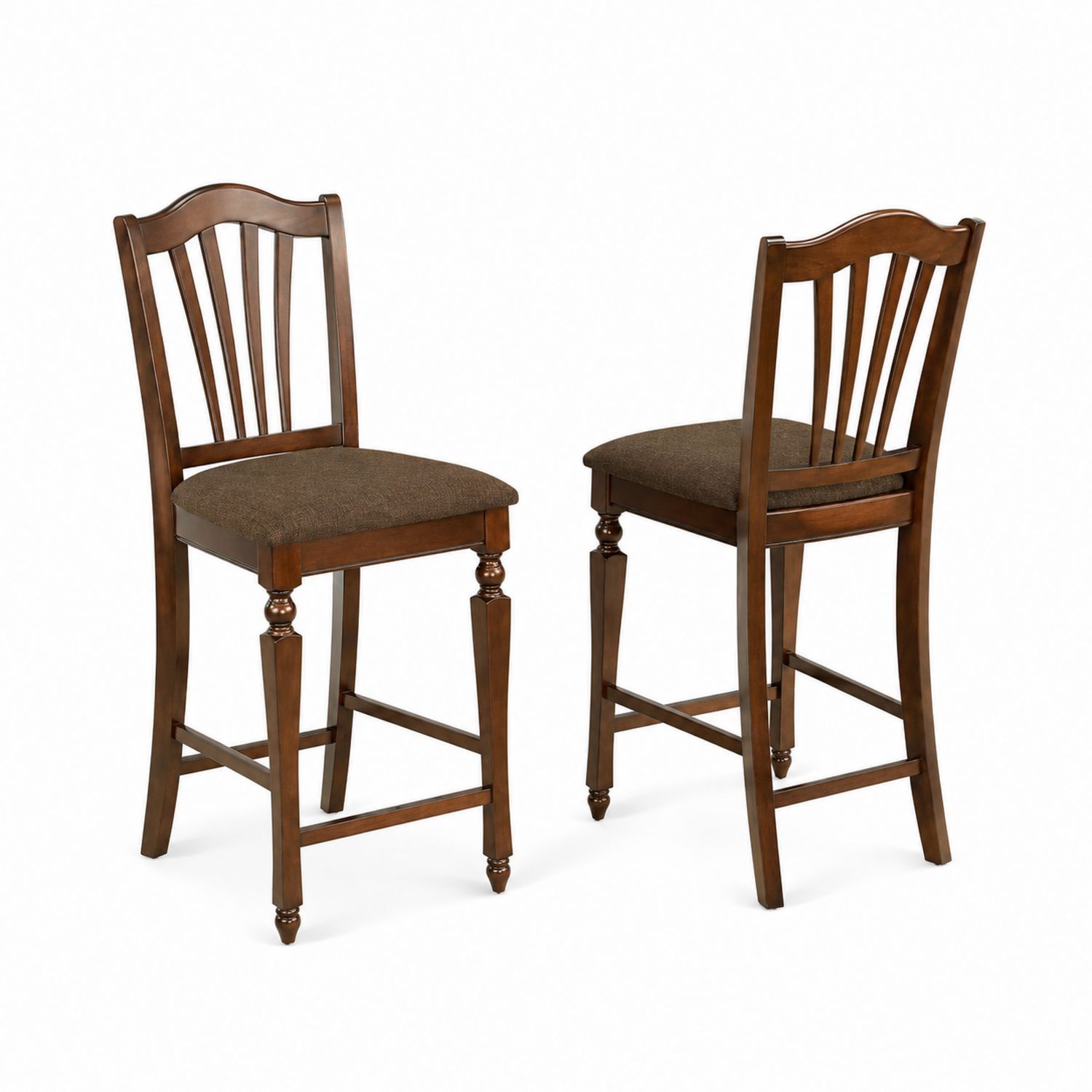 Tabourets de bar en bois avec assise en tissu polyester marron, ensemble de 2