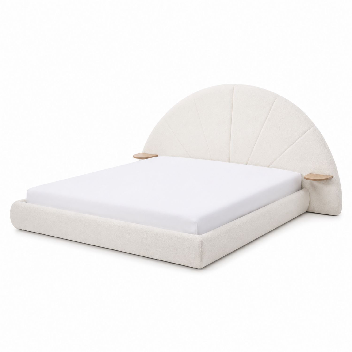 Lit double en bois et tissu polyester Beige 160x200 cm