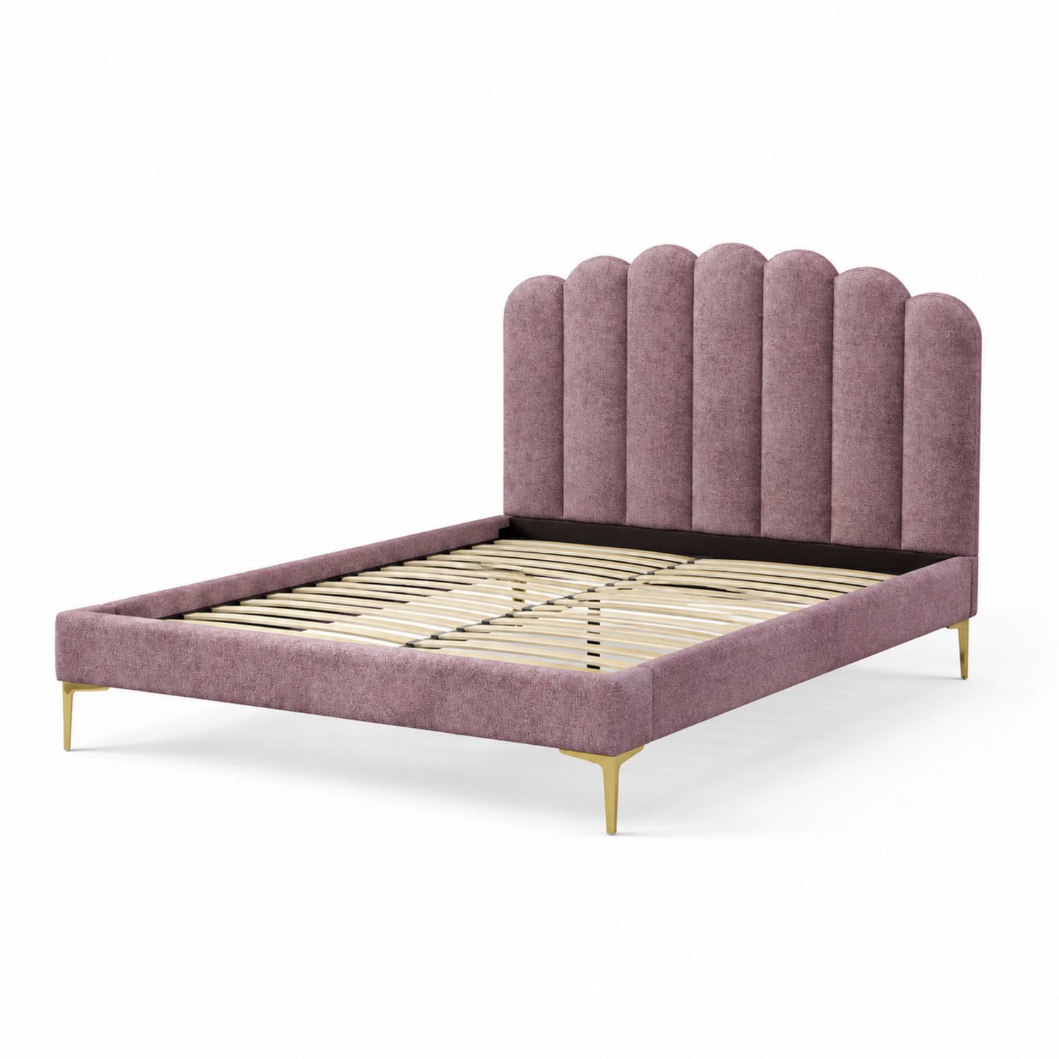 Lit double en velours avec tête de lit arrondie 200x160 cm