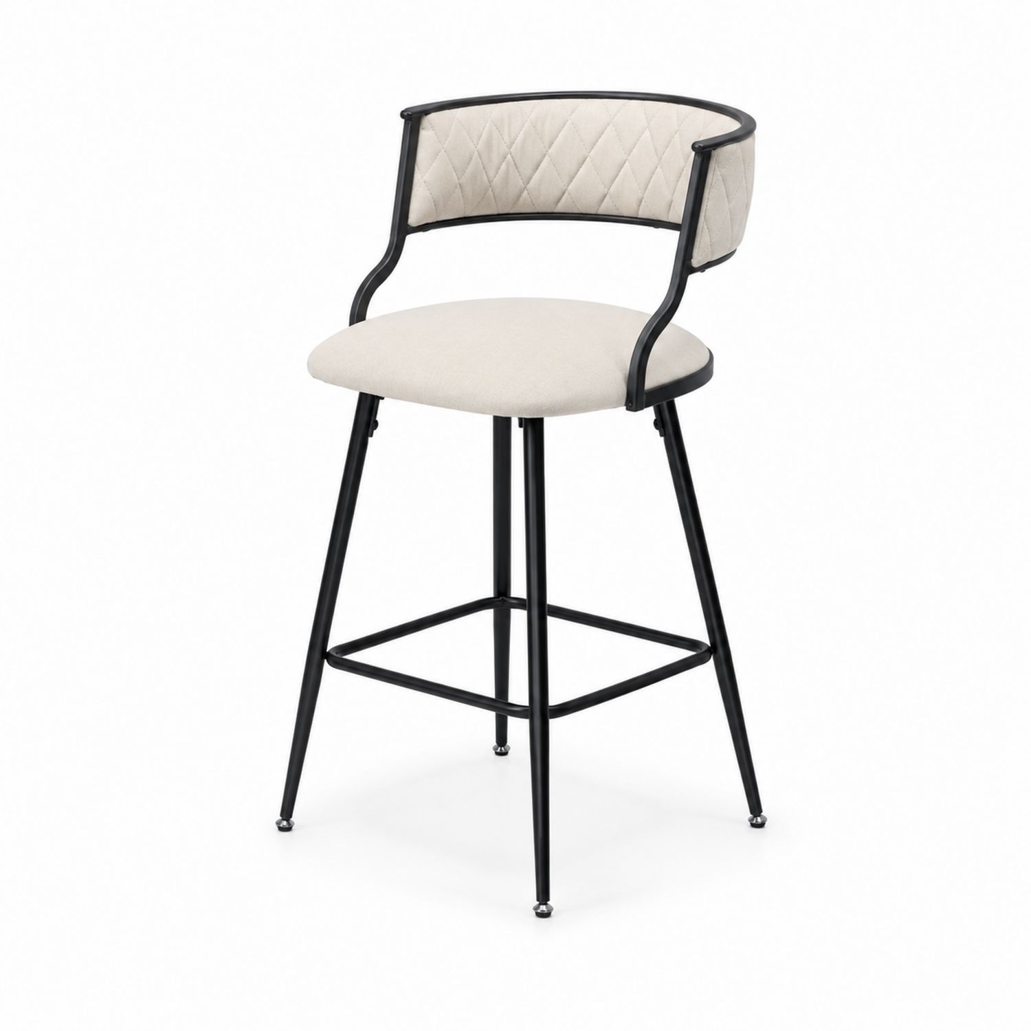Tabouret de bar en métal noir avec dossier en tissu beige