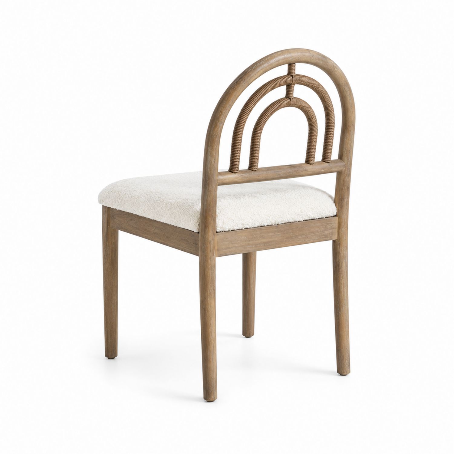 Chaise en bois avec dossier arrondi et assise en polyester blanc