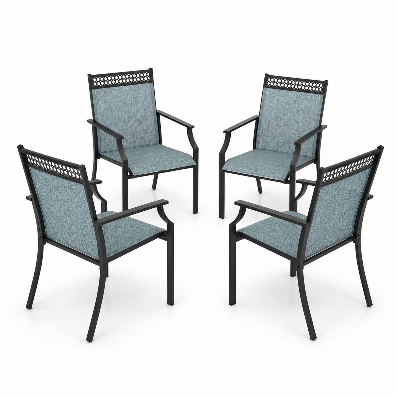 Lot de 4 chaises d'extérieur en métal et textilène Bleu