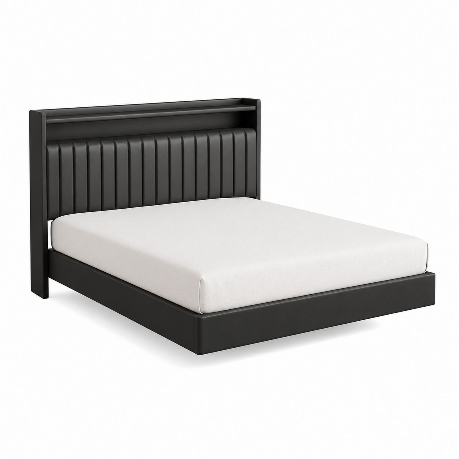 Lit double en cuir synthétique noir avec tête de lit 200x160 cm
