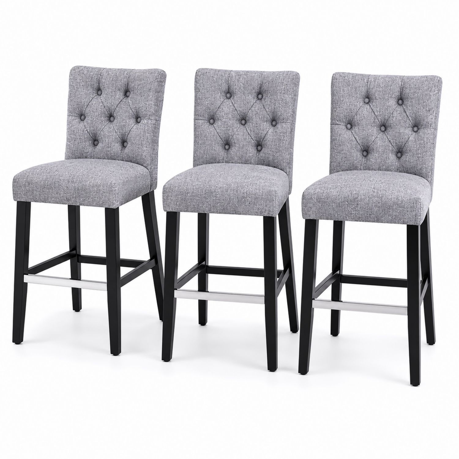 Lot de 3 tabourets de bar en tissu gris