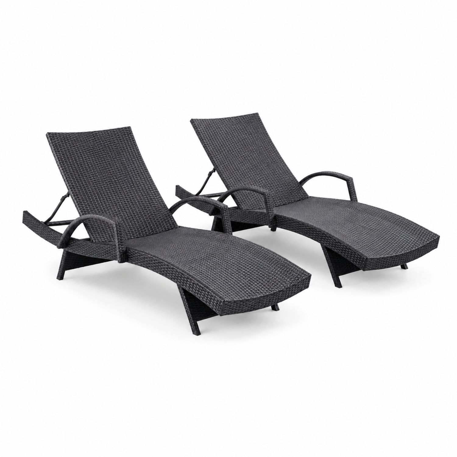 Chaises Longues de Jardin en Résine Tressée Noire Lot de 2