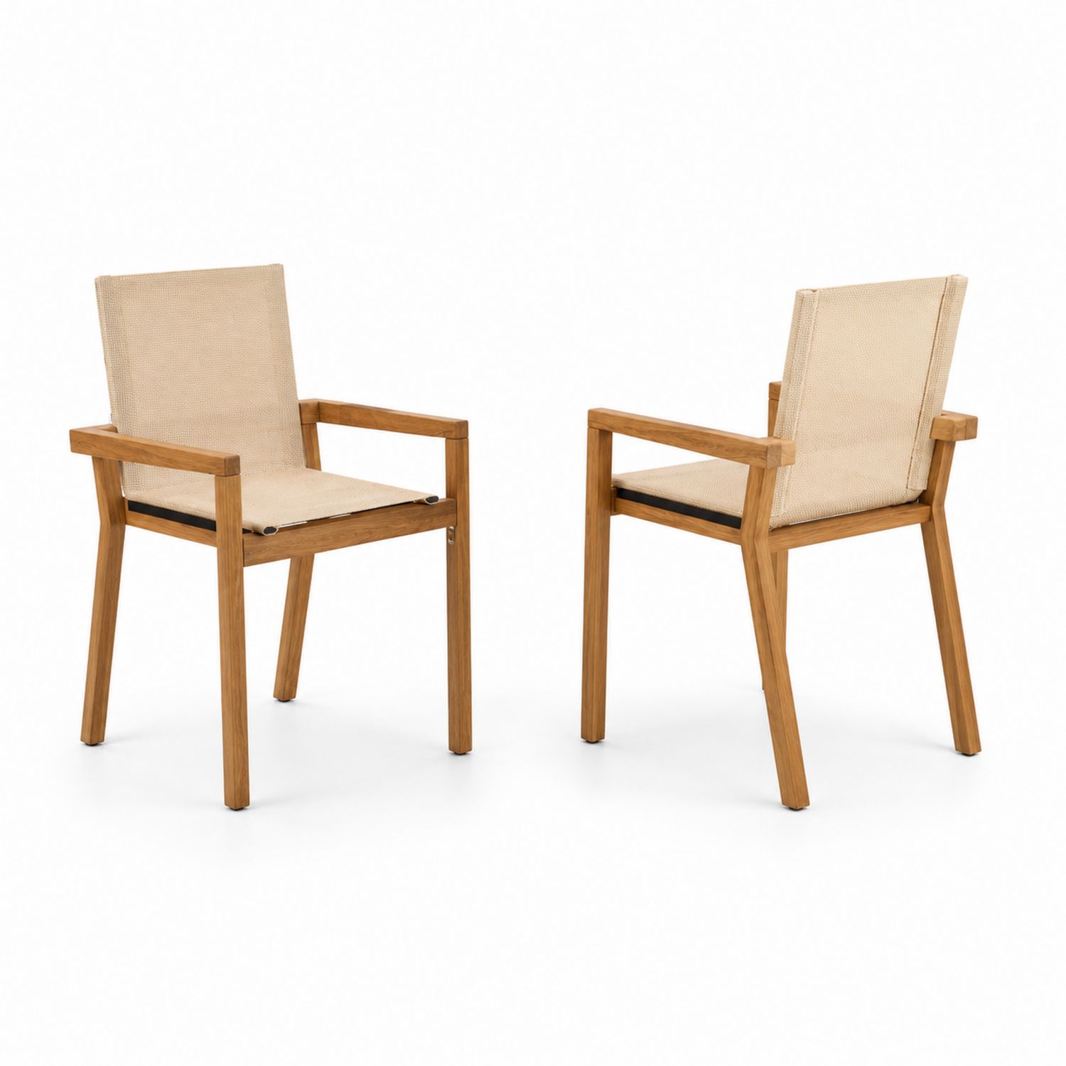 Ensemble de 2 chaises en teck et polyester beige