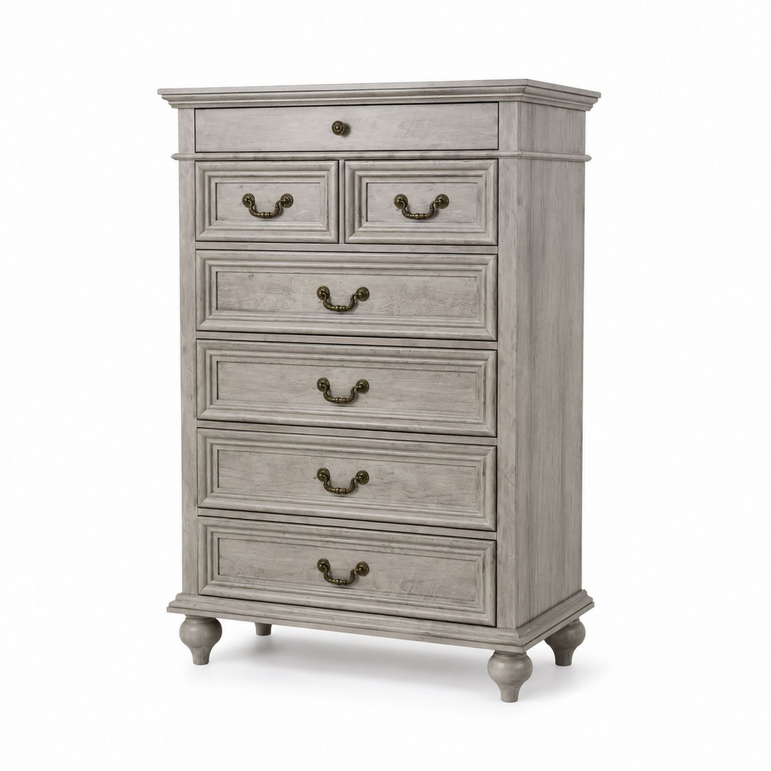Commode en bois gris clair avec 6 tiroirs
