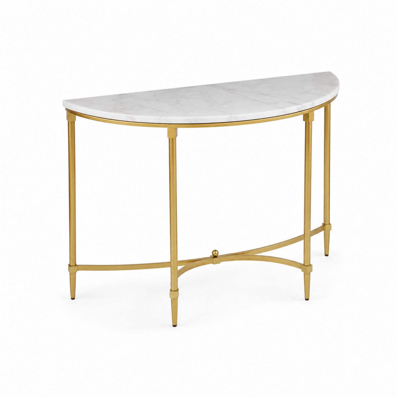 Table console demi-lune en marbre blanc et métal doré