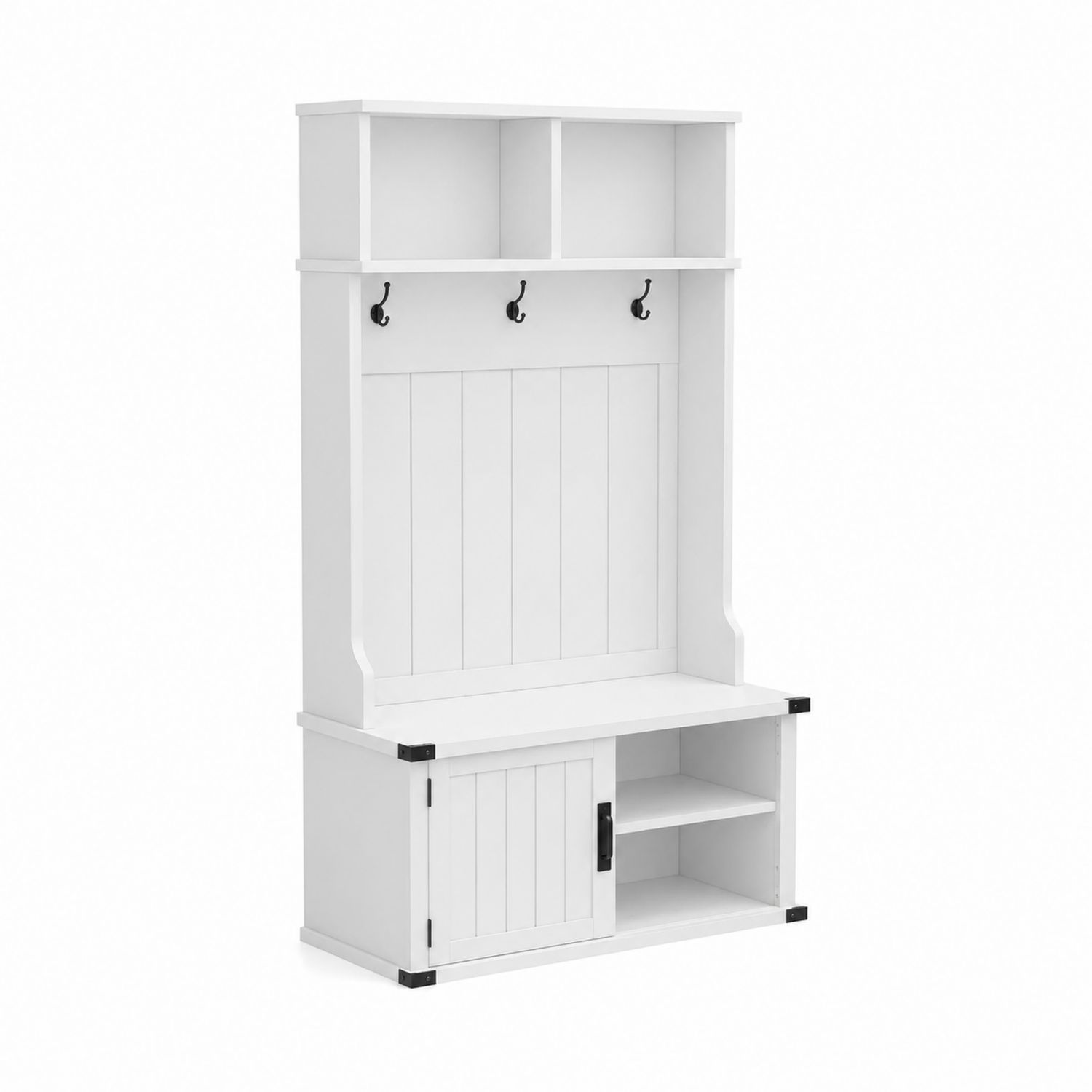 Meuble d'entrée avec banc et porte-manteaux en MDF blanc