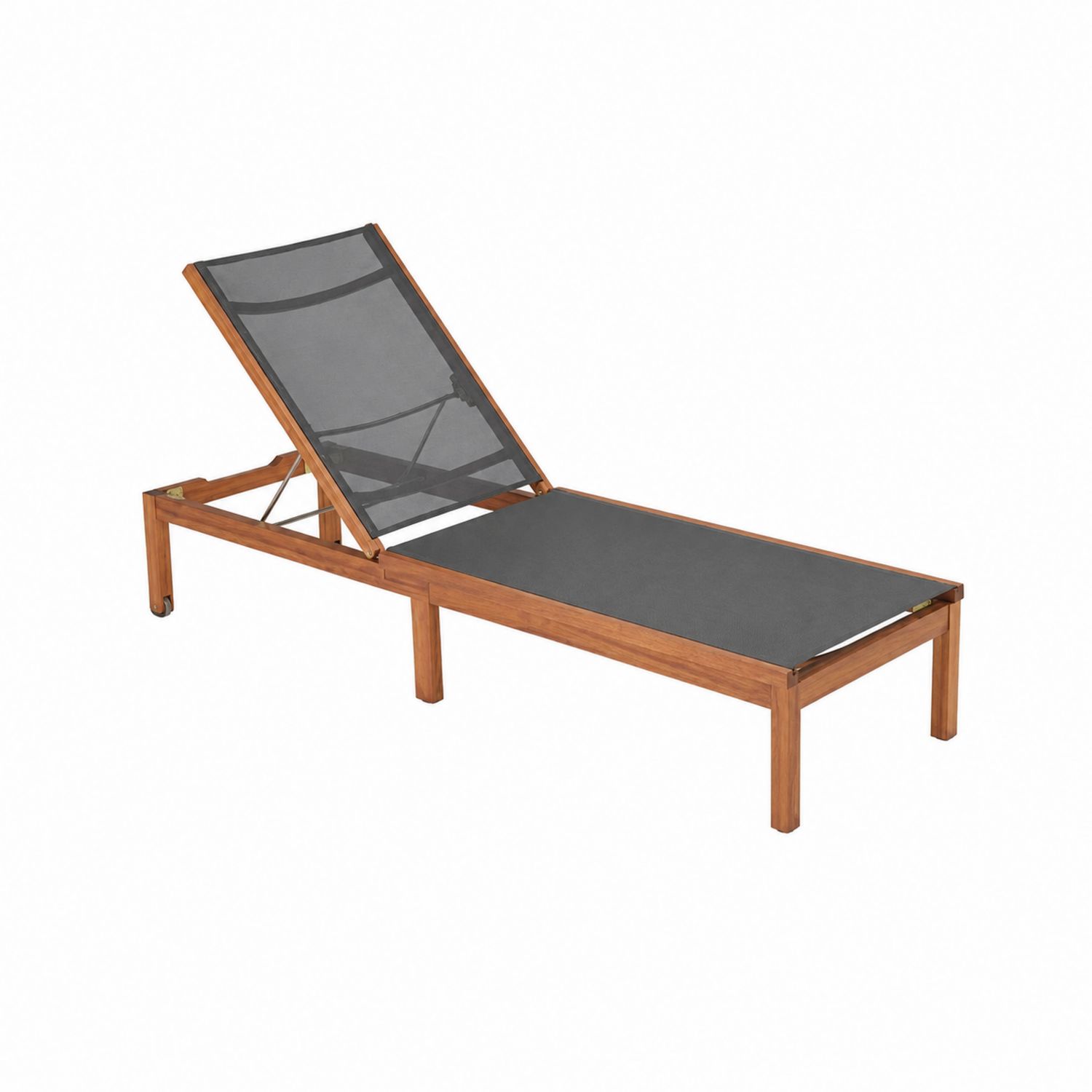 Chaise Longue en Bois d'Acacia et Tissu Maille Noir
