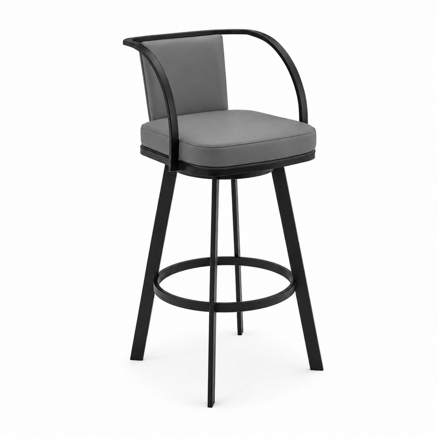 Tabouret de bar en métal noir avec siège en similicuir gris
