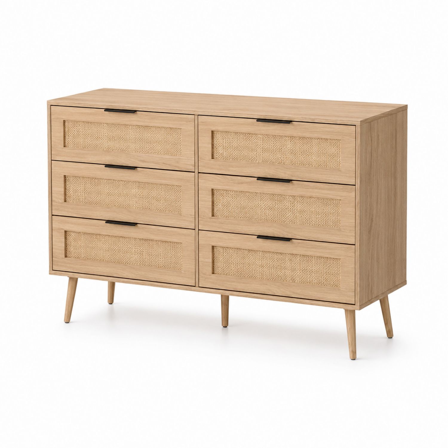Commode en bois et rotin 6 tiroirs 120cm