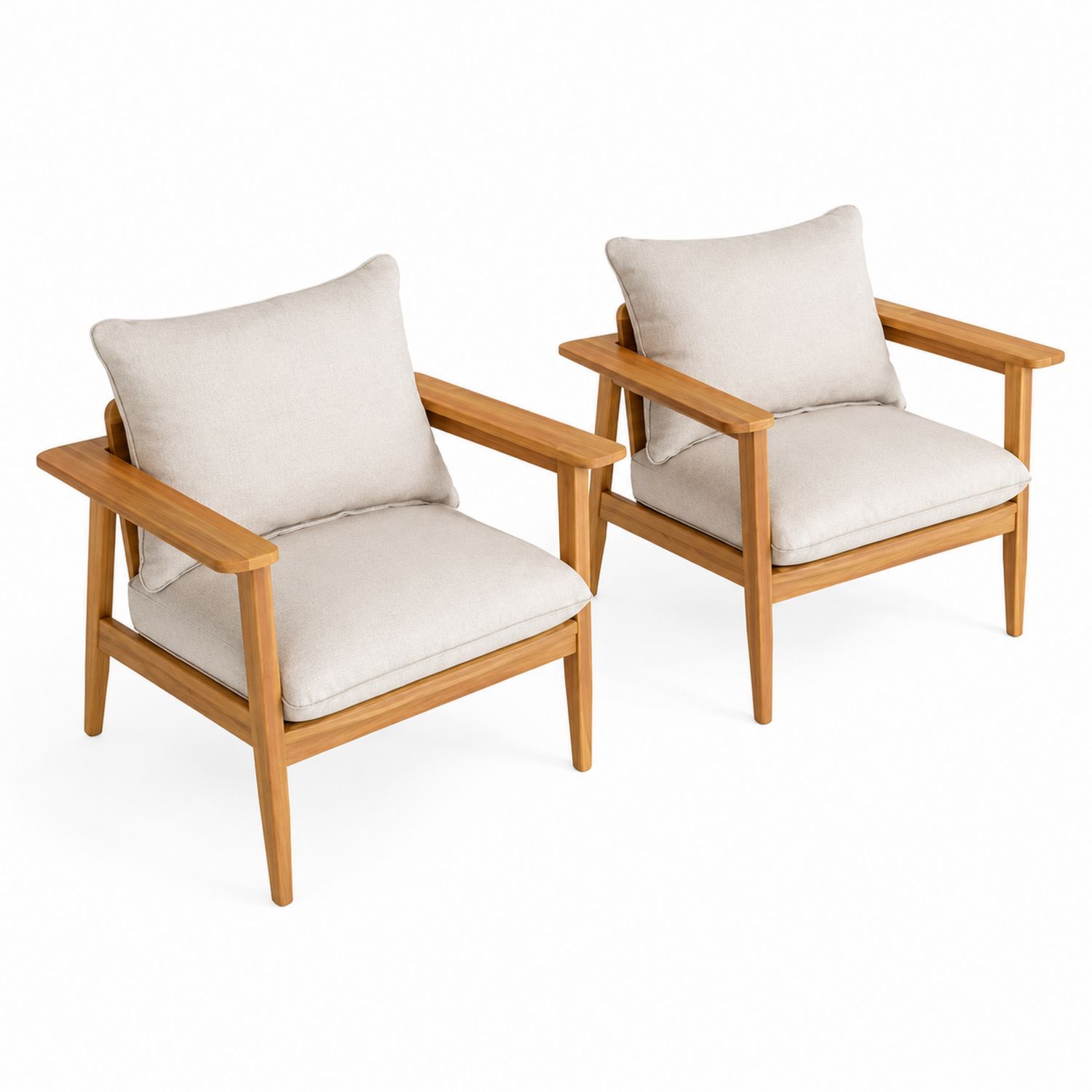 Lot de 2 fauteuils en bois d'acacia et polyester beige