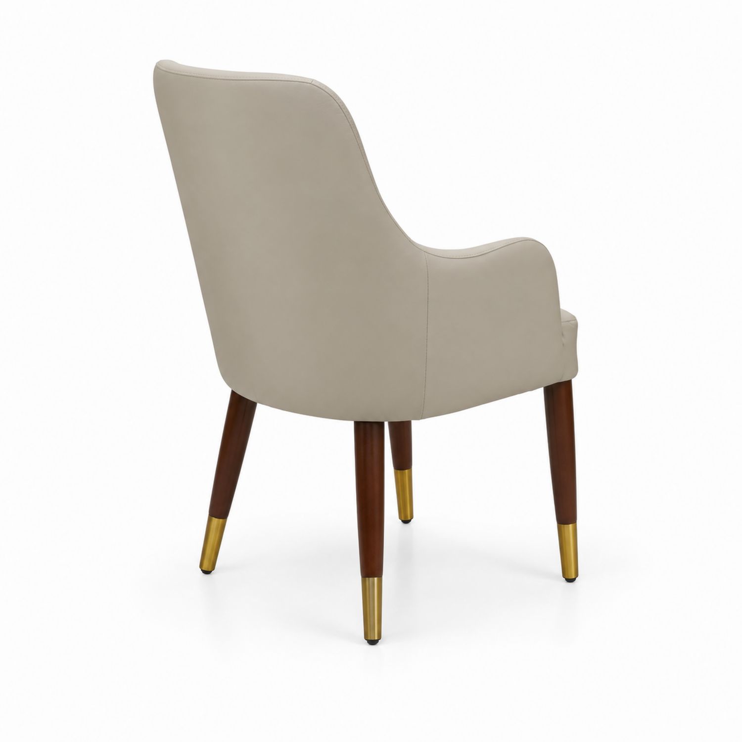 Chaise de salle à manger en cuir synthétique beige avec pieds en bois et embouts dorés
