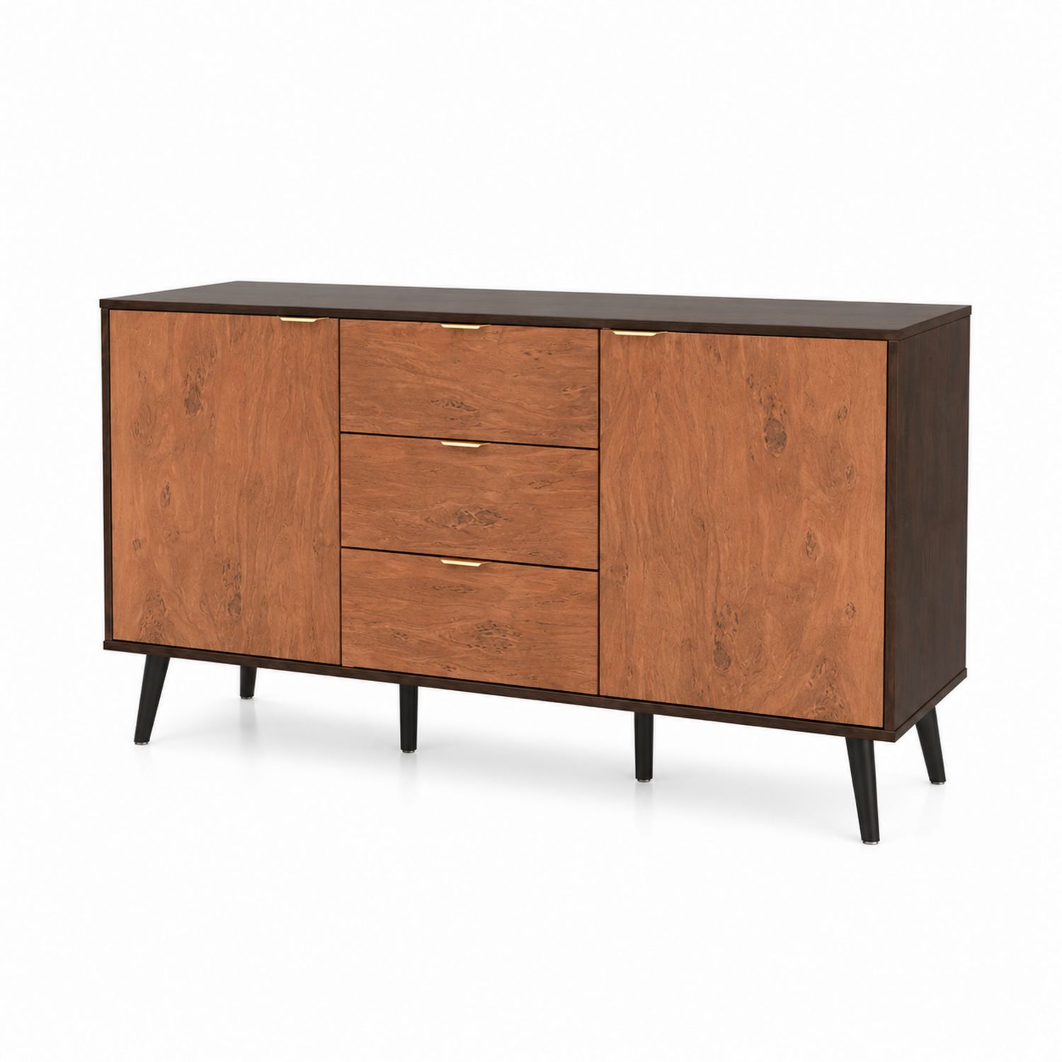Buffet rectangulaire 2 portes 3 tiroirs MDF Noyer