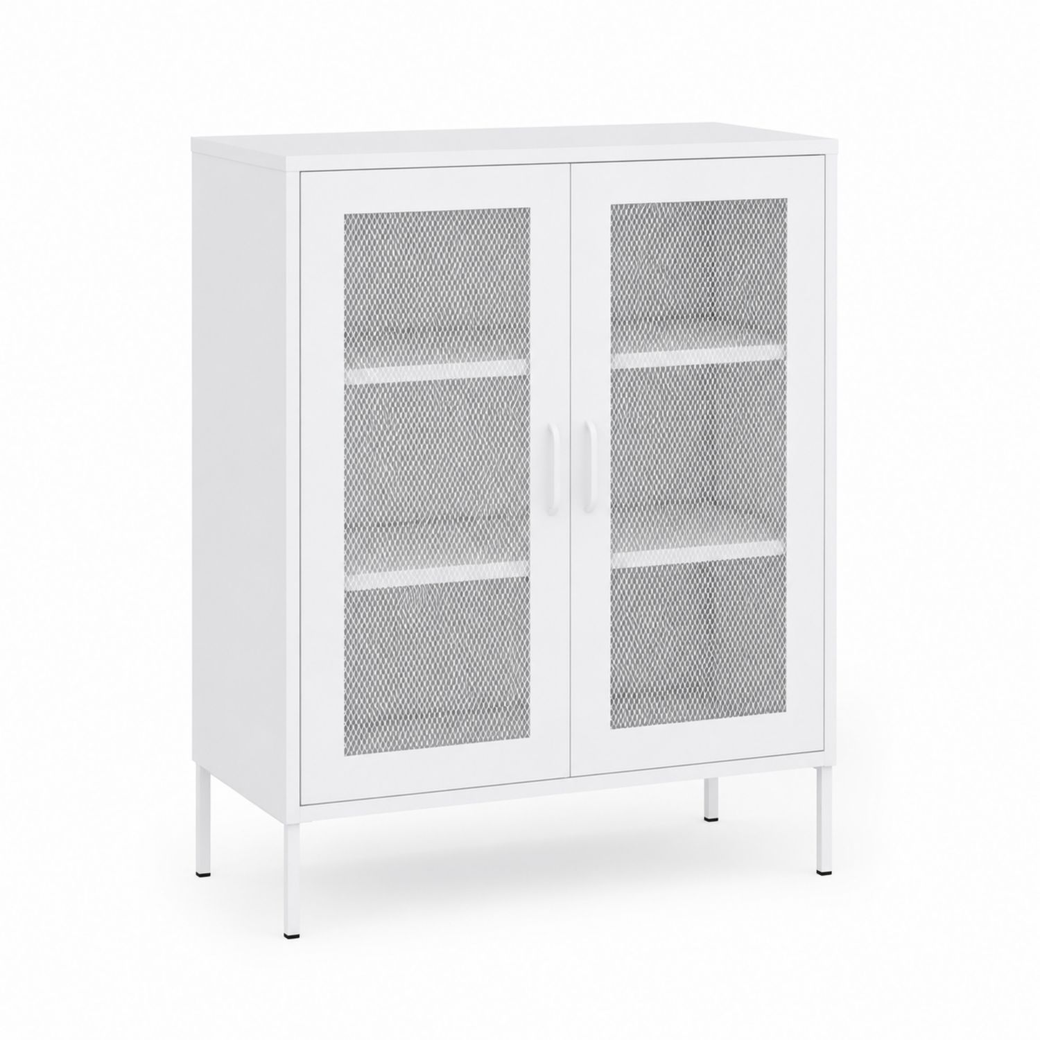 Buffet en Métal Blanc avec Portes Grillagées 90 cm