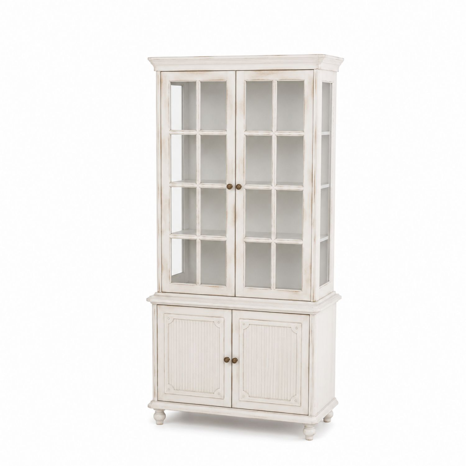 Armoire vitrine en bois avec portes en verre trempé blanche