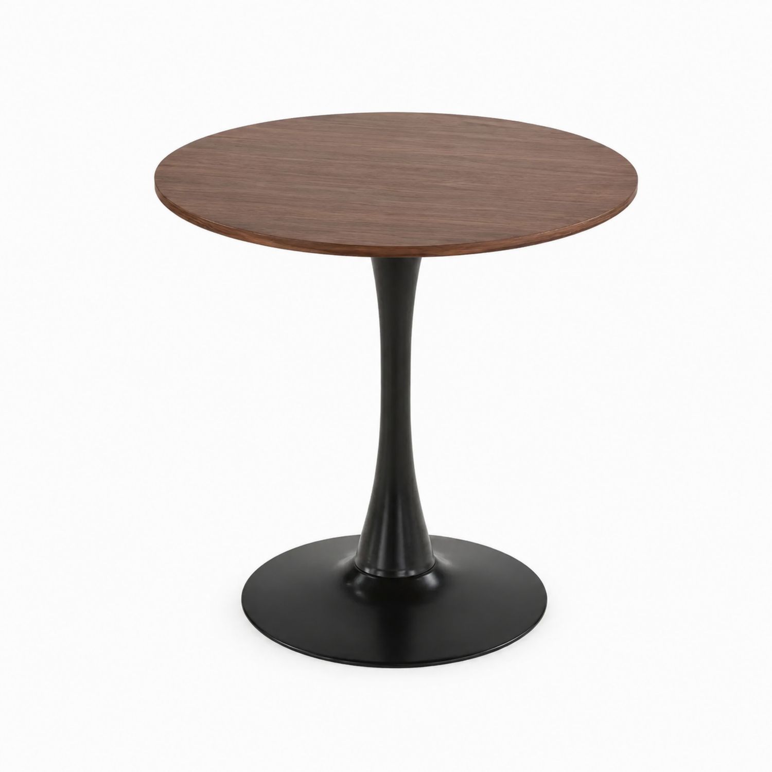 Table ronde en bois placage noyer et métal