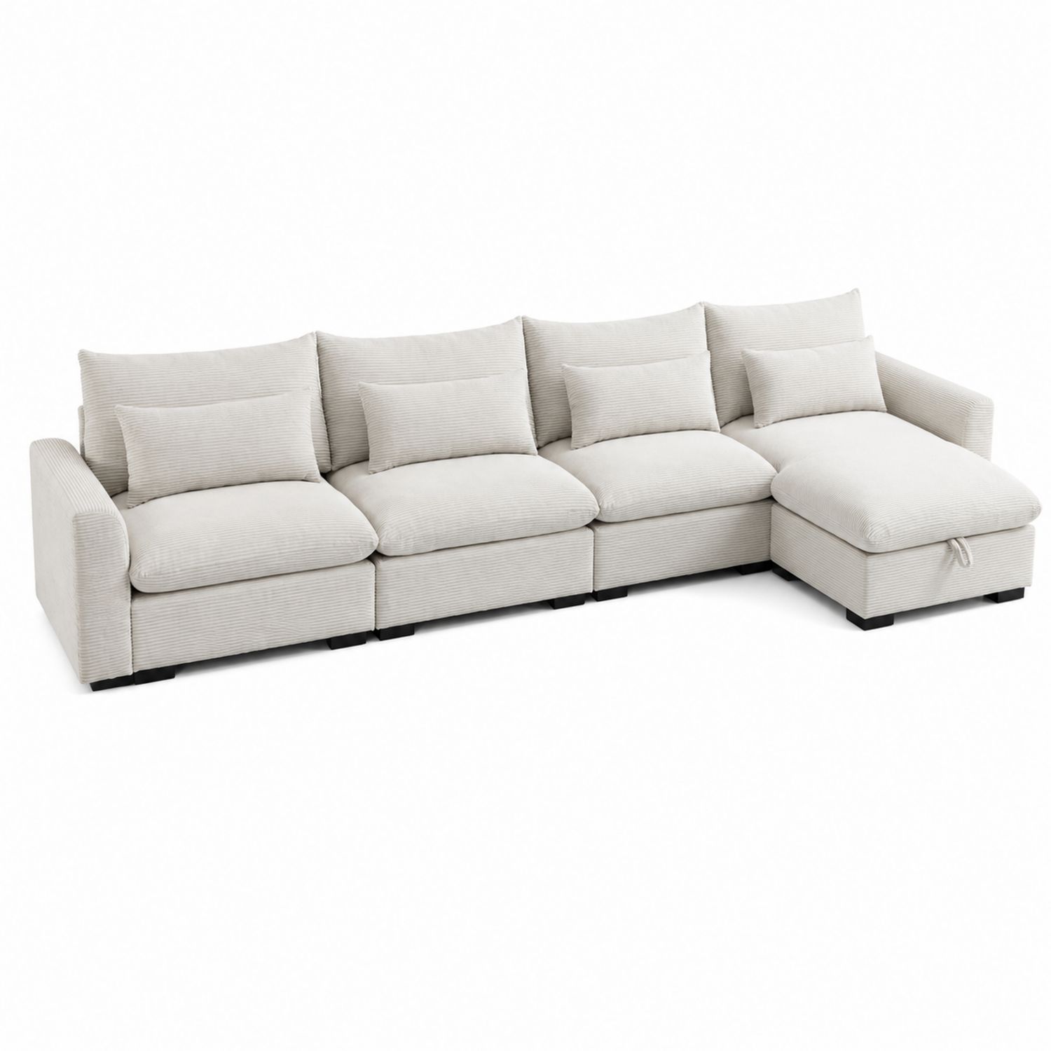 Canapé d'angle modulable en tissu beige 5 places avec méridienne